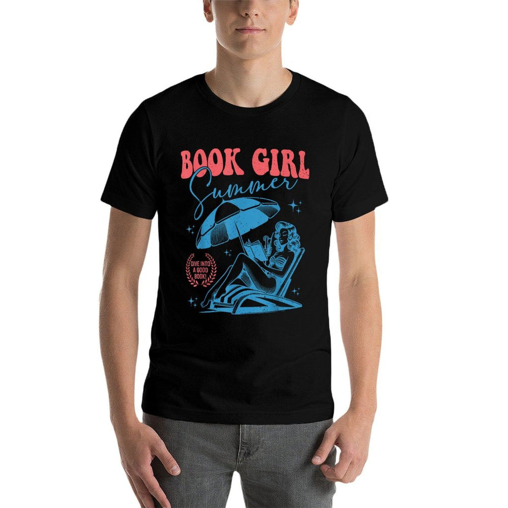 Retro Book Summer Girl Reading Book Bookworm Beach Vacation  Versatile T-Shirt