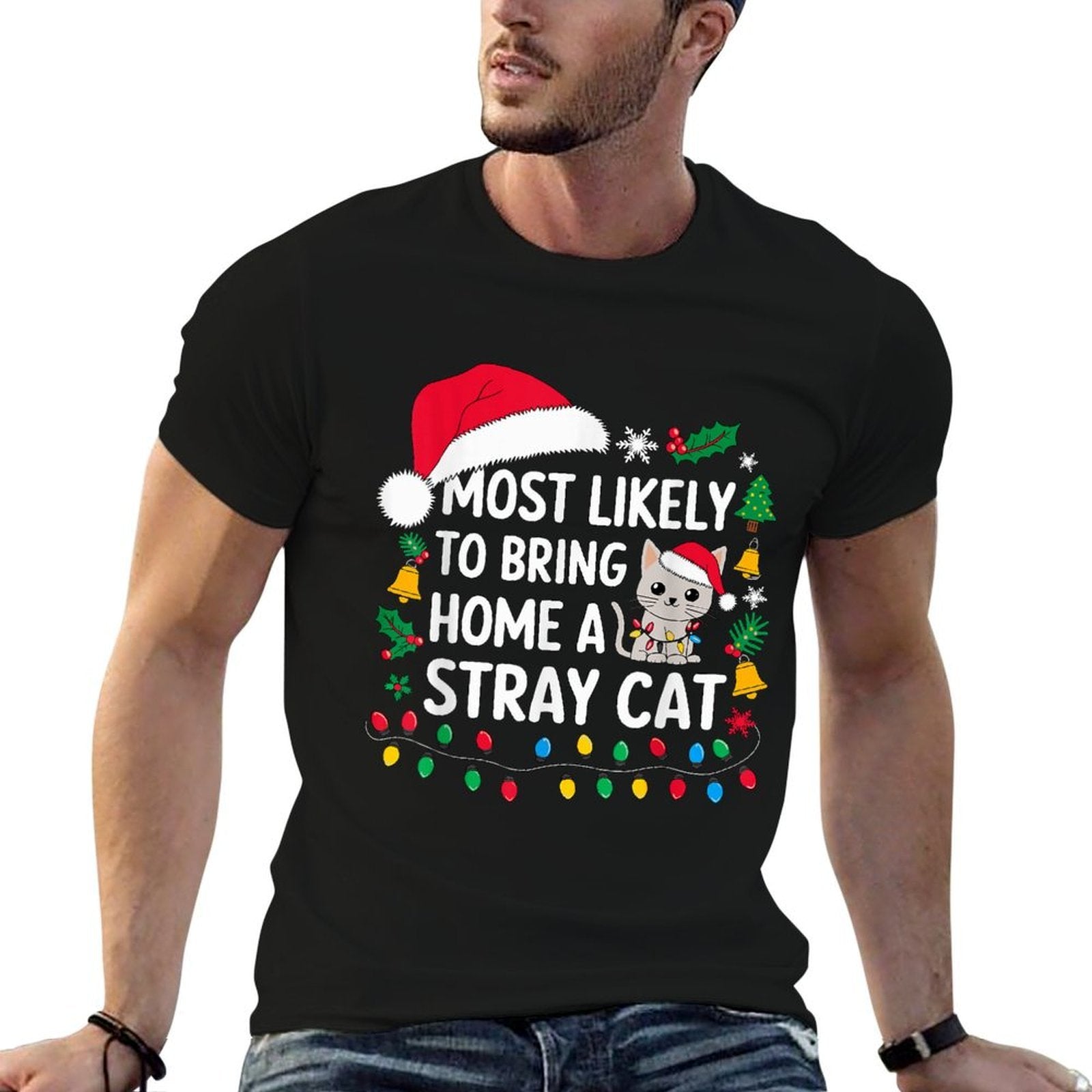 Most Likely to Bring Home A Stray Cat Christmas Costume Xmas  Soft T-Shirt