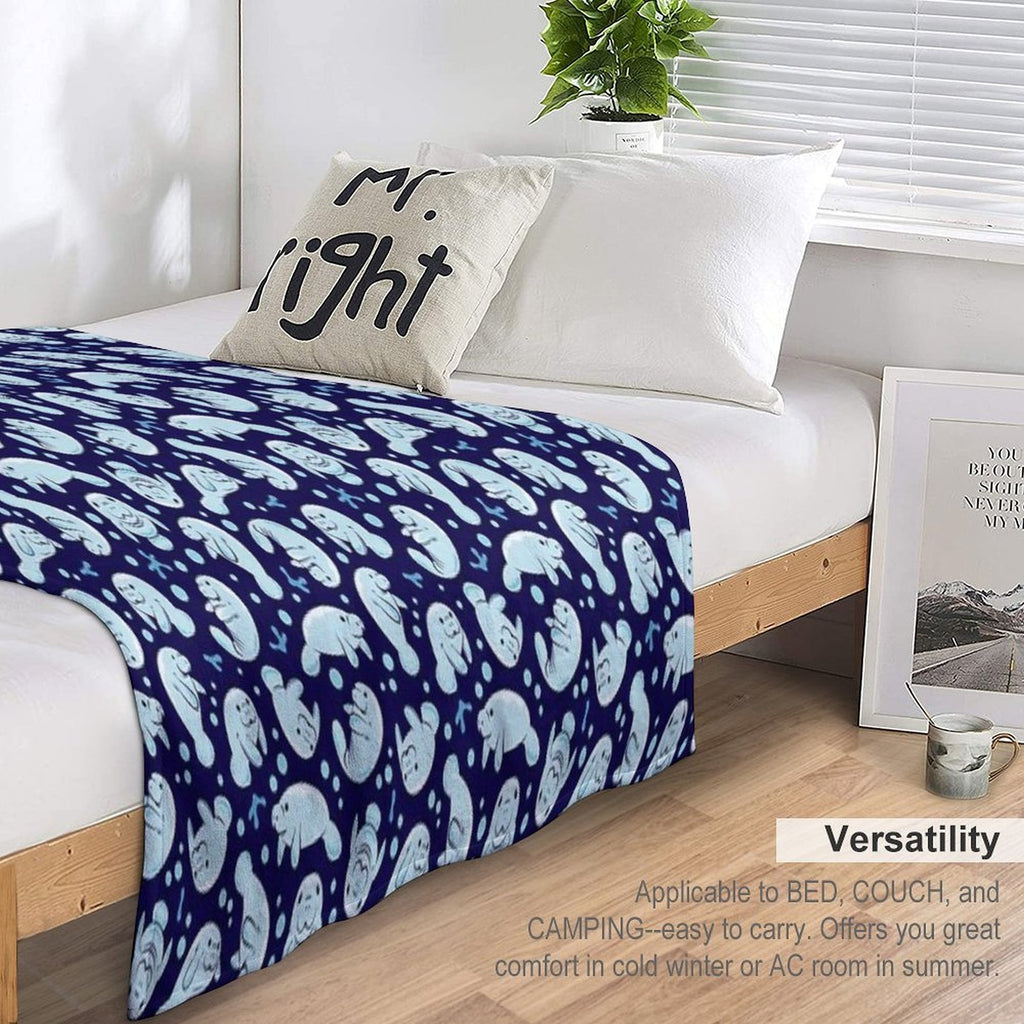 Cute Manatee Pattern - Blue Underwater Pattern Compact Throw Blanket
