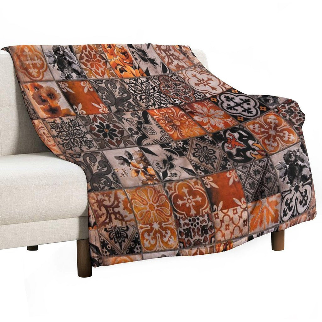 Orange Tiles Plush Throw Blanket