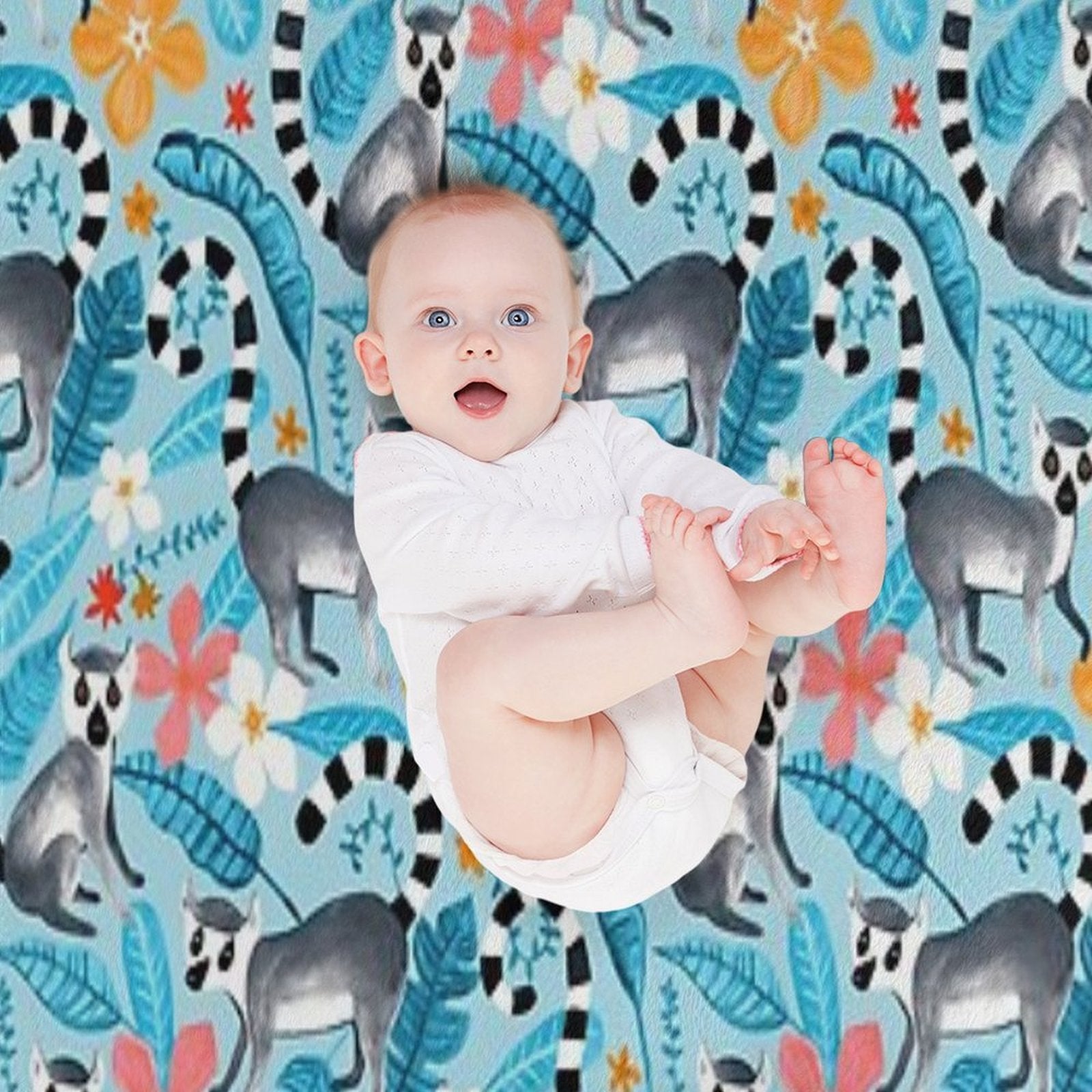 Gouache Lemur Land on Blue All-season Throw Blanket