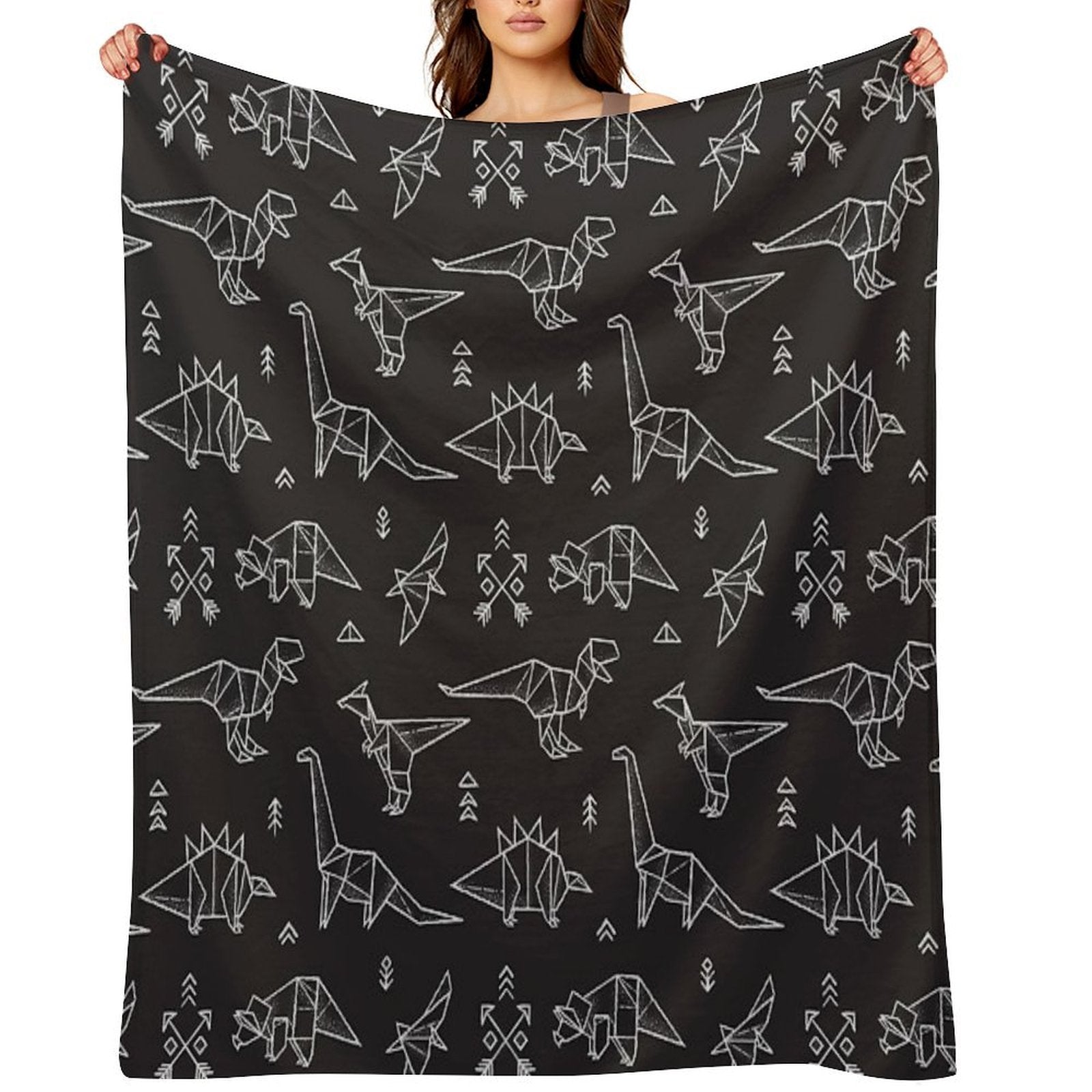 Black And White Origami Dinosaurs Multi-functional Throw Blanket