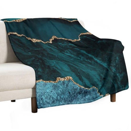Amazing Blue And Teal Faux Malachite Marble Wrinkle-free Throw Blanket