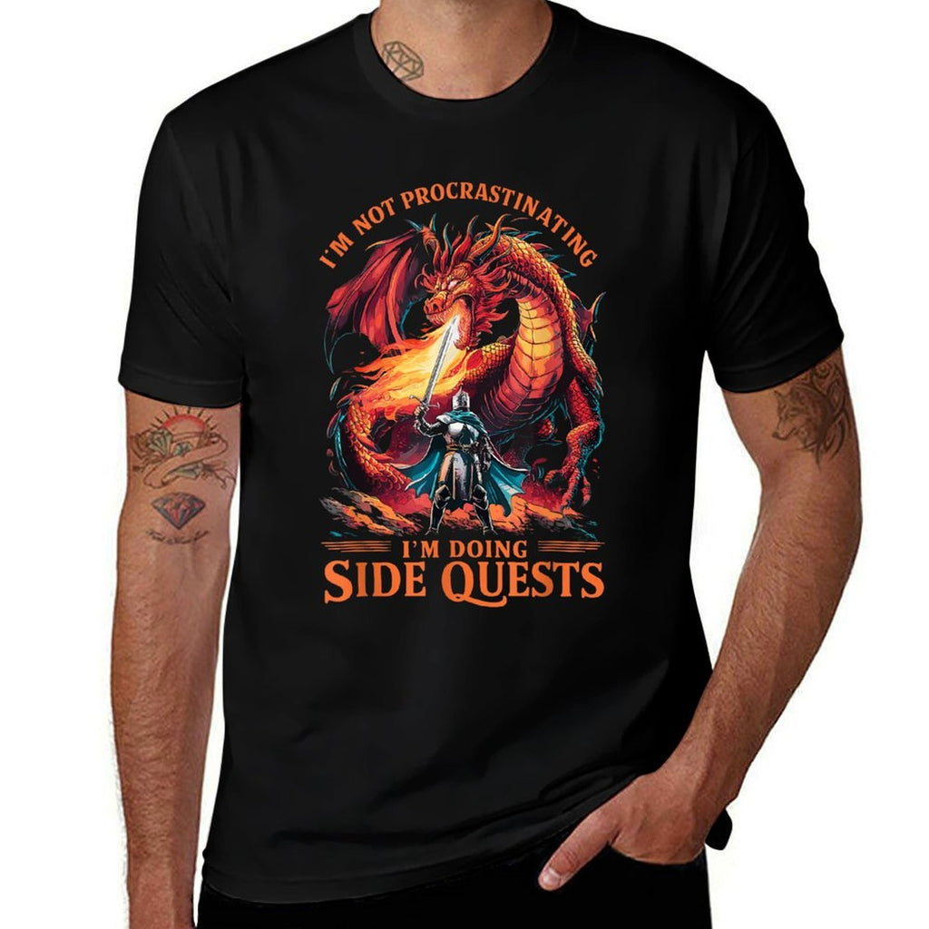 Im Not Procrastinating Its A Side Quest Gamer Gift - Unisex Kids RPG Gamer - Black - Small - - Crew Neck - Fantasy Dragon Graphi  Summer-ready Fabric T-Shirt