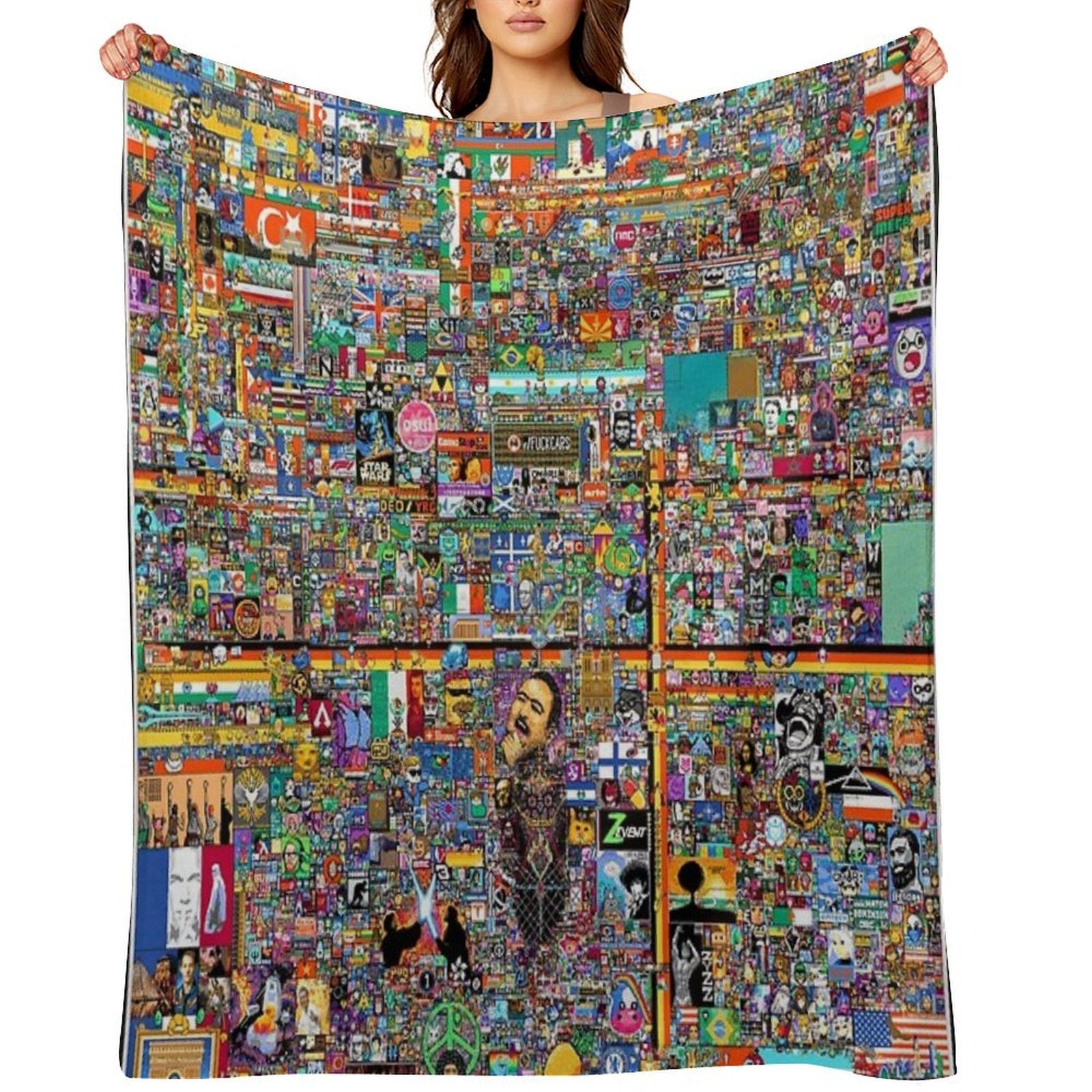 RPlace Artwork 2022 10K Resolution Morning of April 4th. Multi-functional Throw Blanket