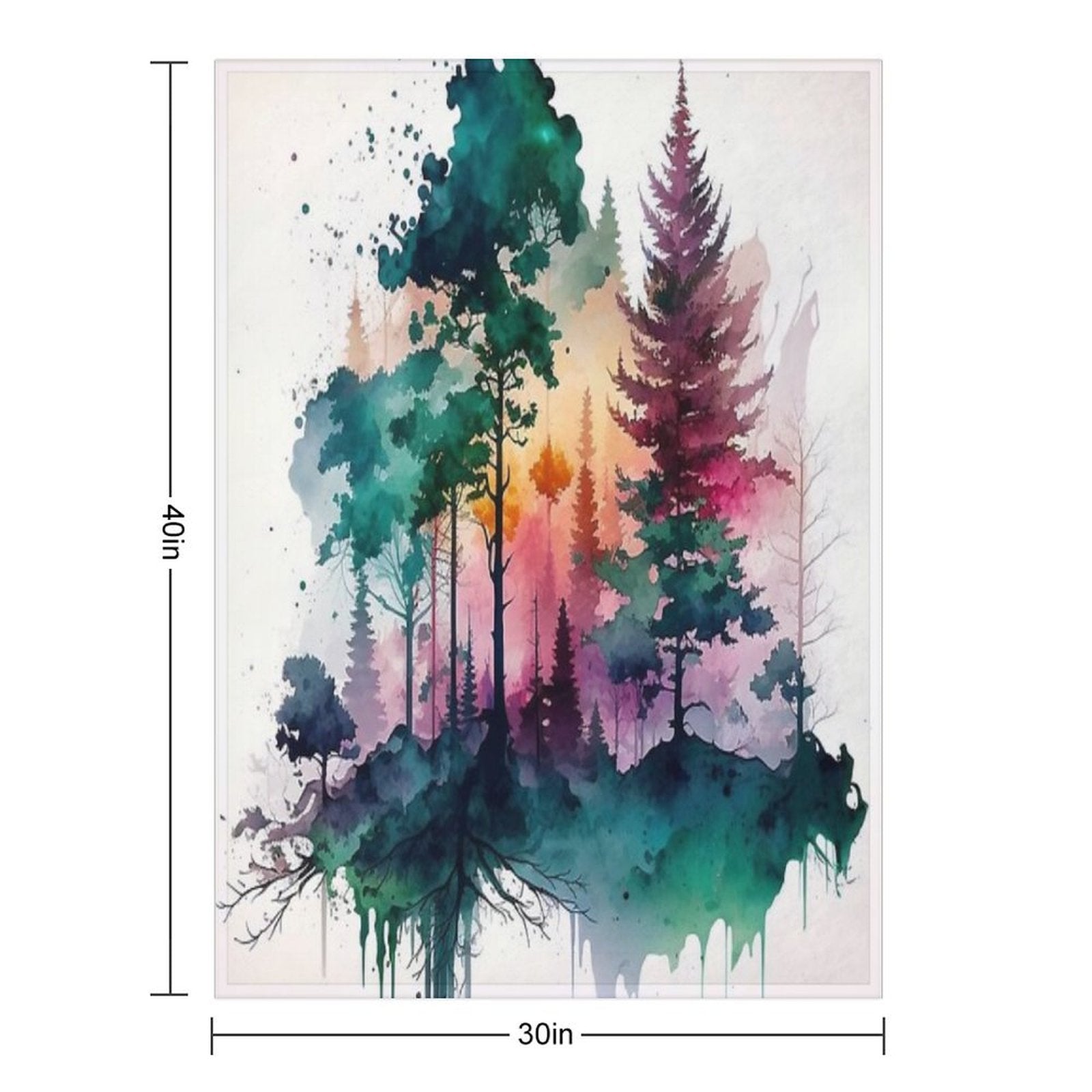 Colorful Forest Watercolor Painting Sustainable Throw Blanket