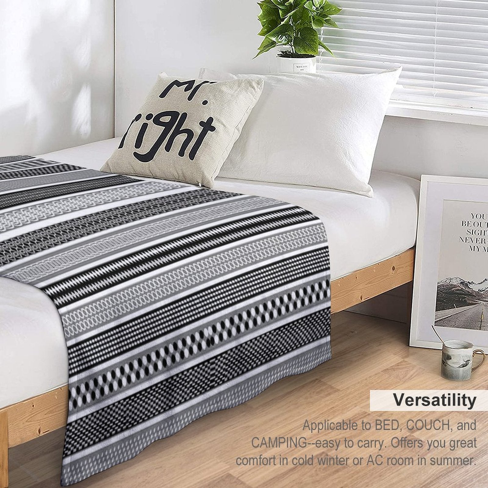 Grey And Black Stripped Pattern Travel-friendly Throw Blanket