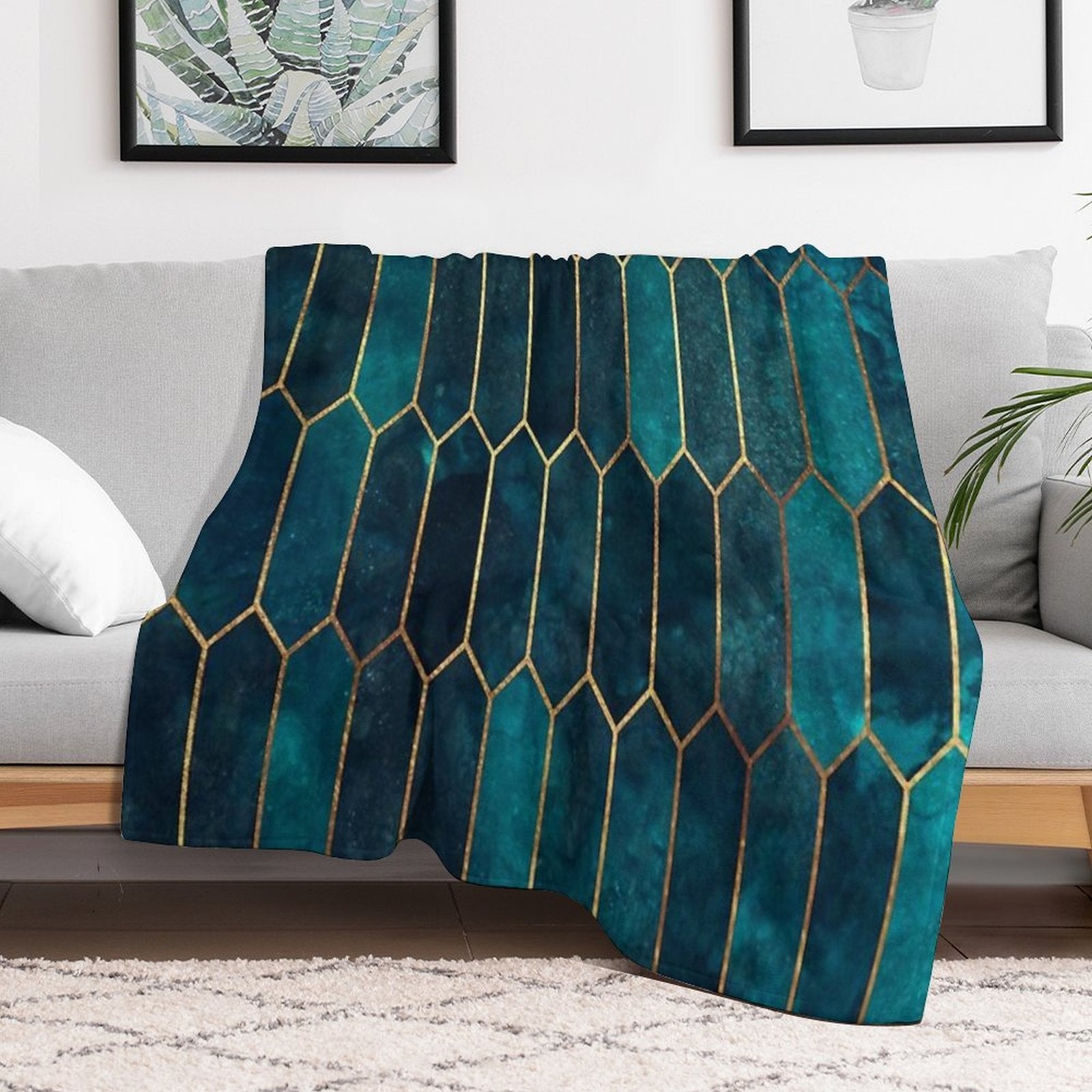 Deep Teal And Blue Gold  Pattern Versatility Throw Blanket