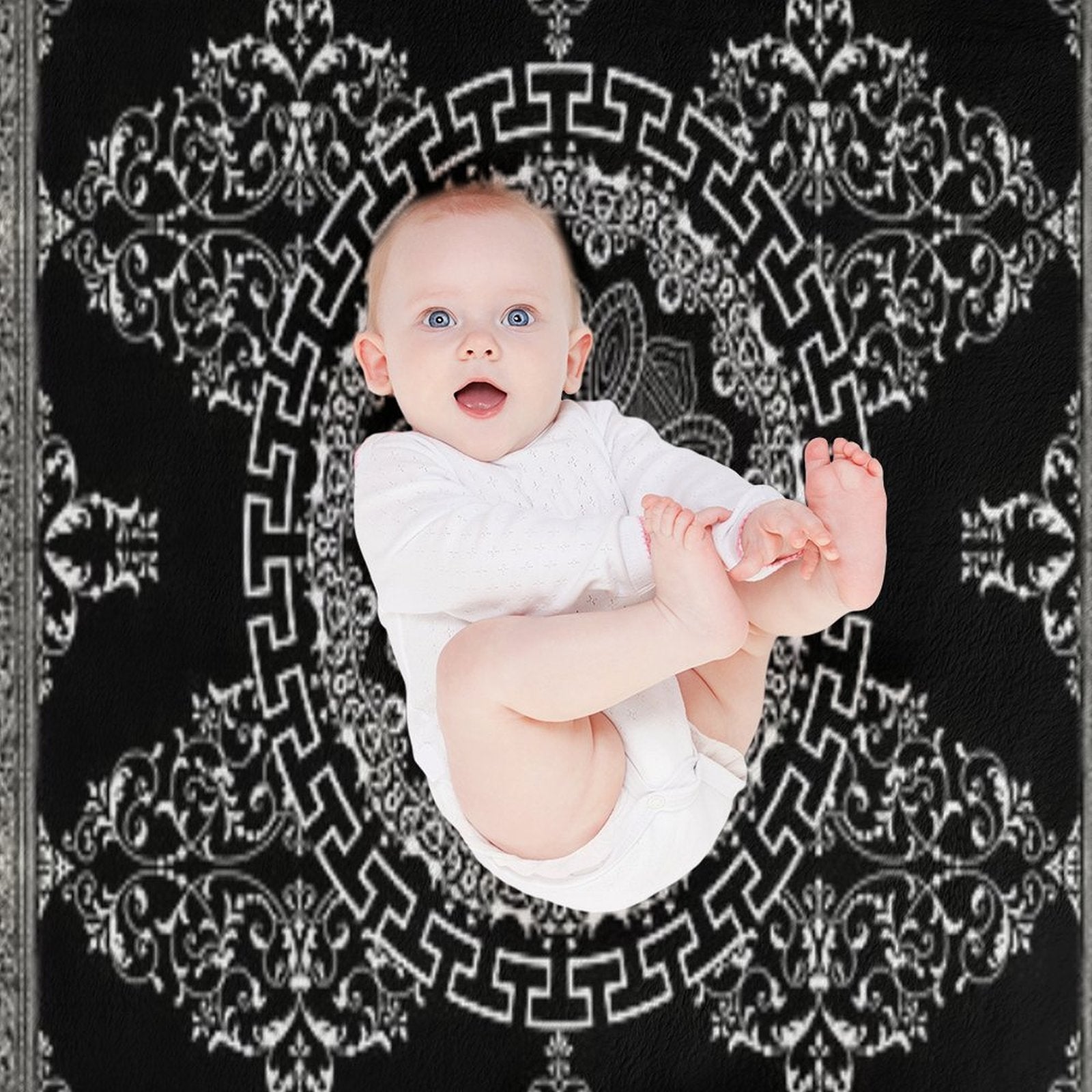 Ornate Baroque White Black Intricate Greek Key Border Versatility Throw Blanket