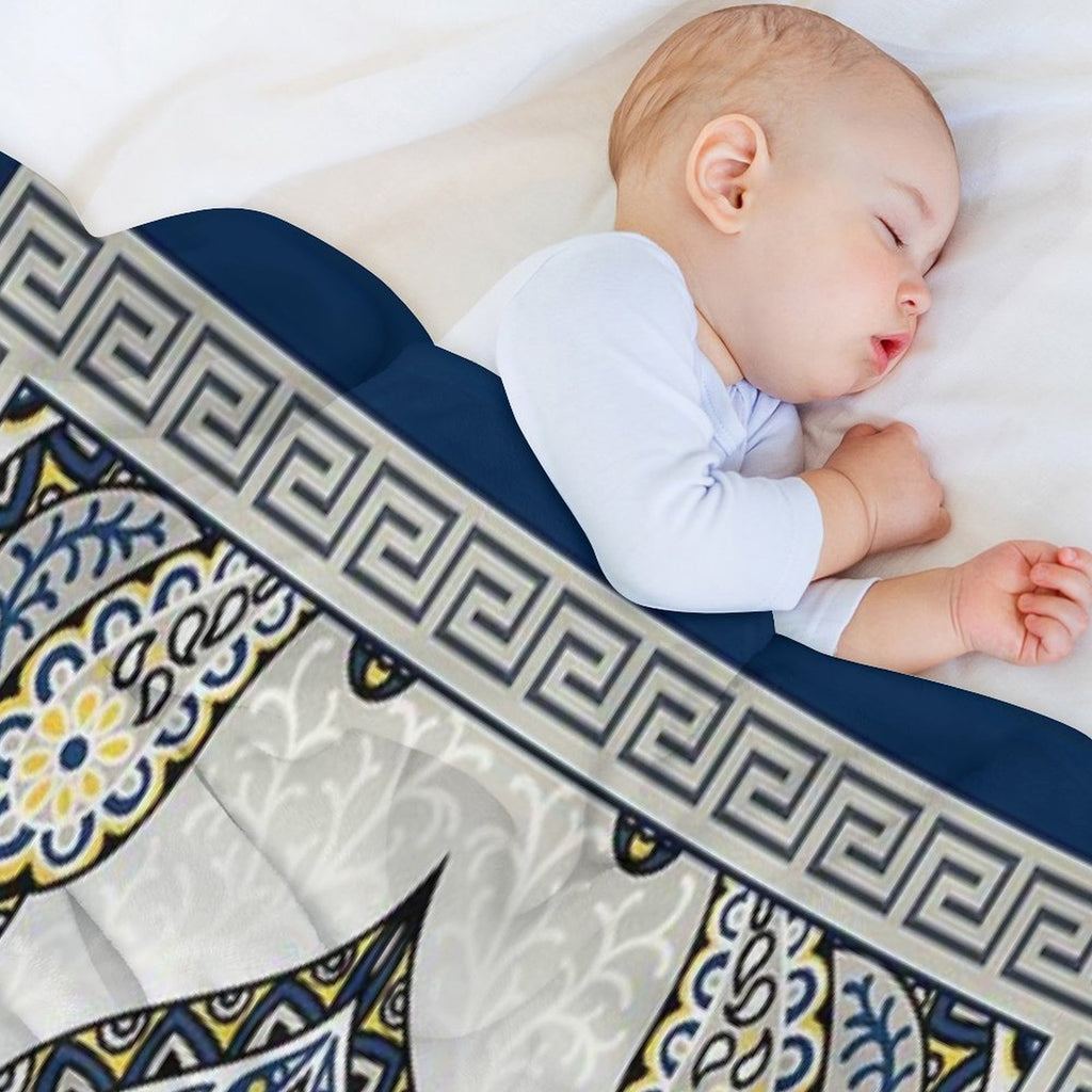 Greek Keys Blue Cream Yellow Intricate Design Plush Throw Blanket