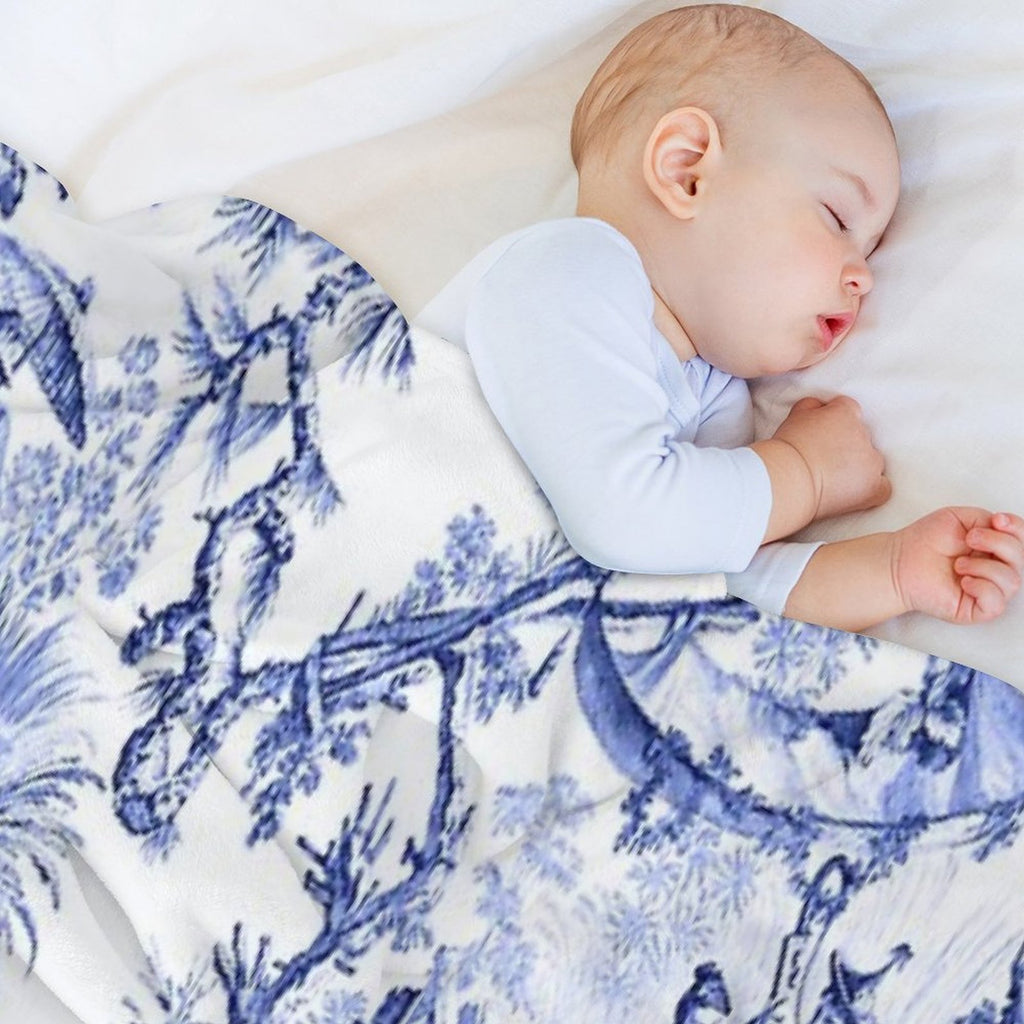 Blue Chinoiserie Toile Sustainable Throw Blanket