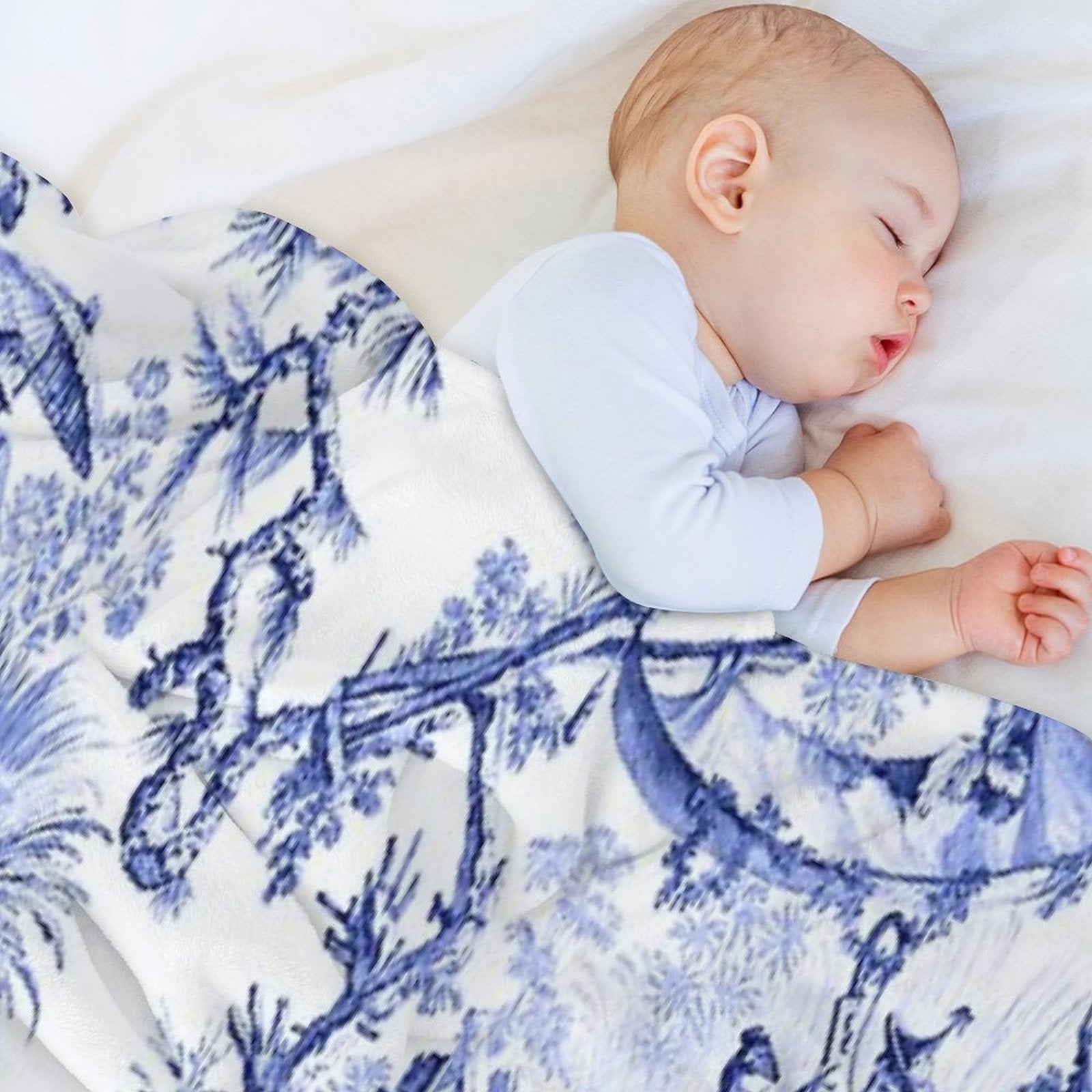 Blue Chinoiserie Toile Sustainable Throw Blanket