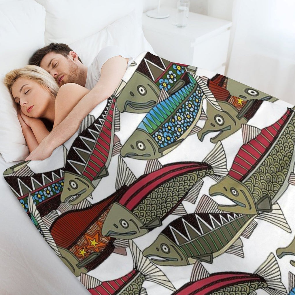 Alaskan Salmon White Anti-pilling Throw Blanket