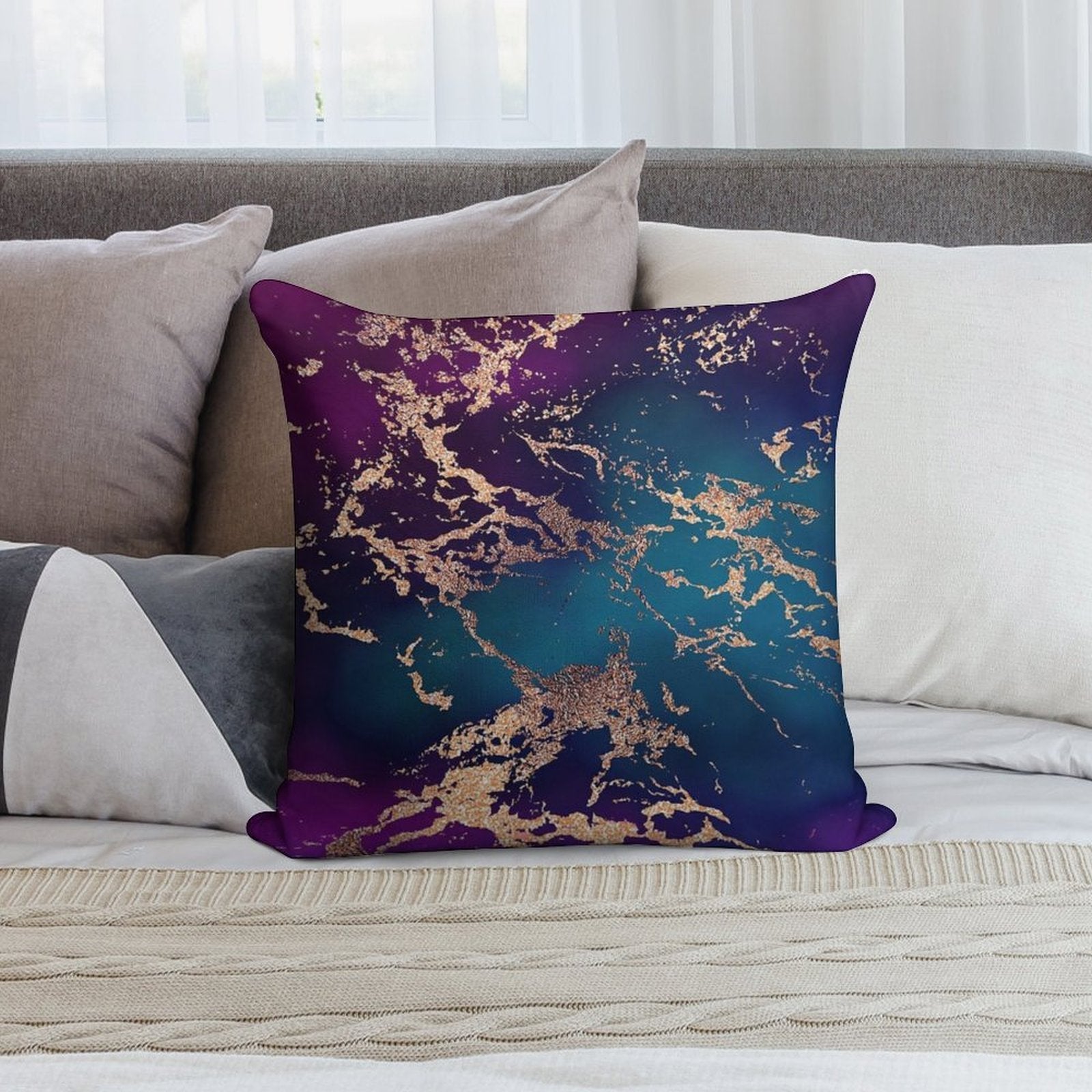 Jewel Tone Rose Gold Marble  Turquoise Blue And Purple Soft Luxury Feel Throw Pillow