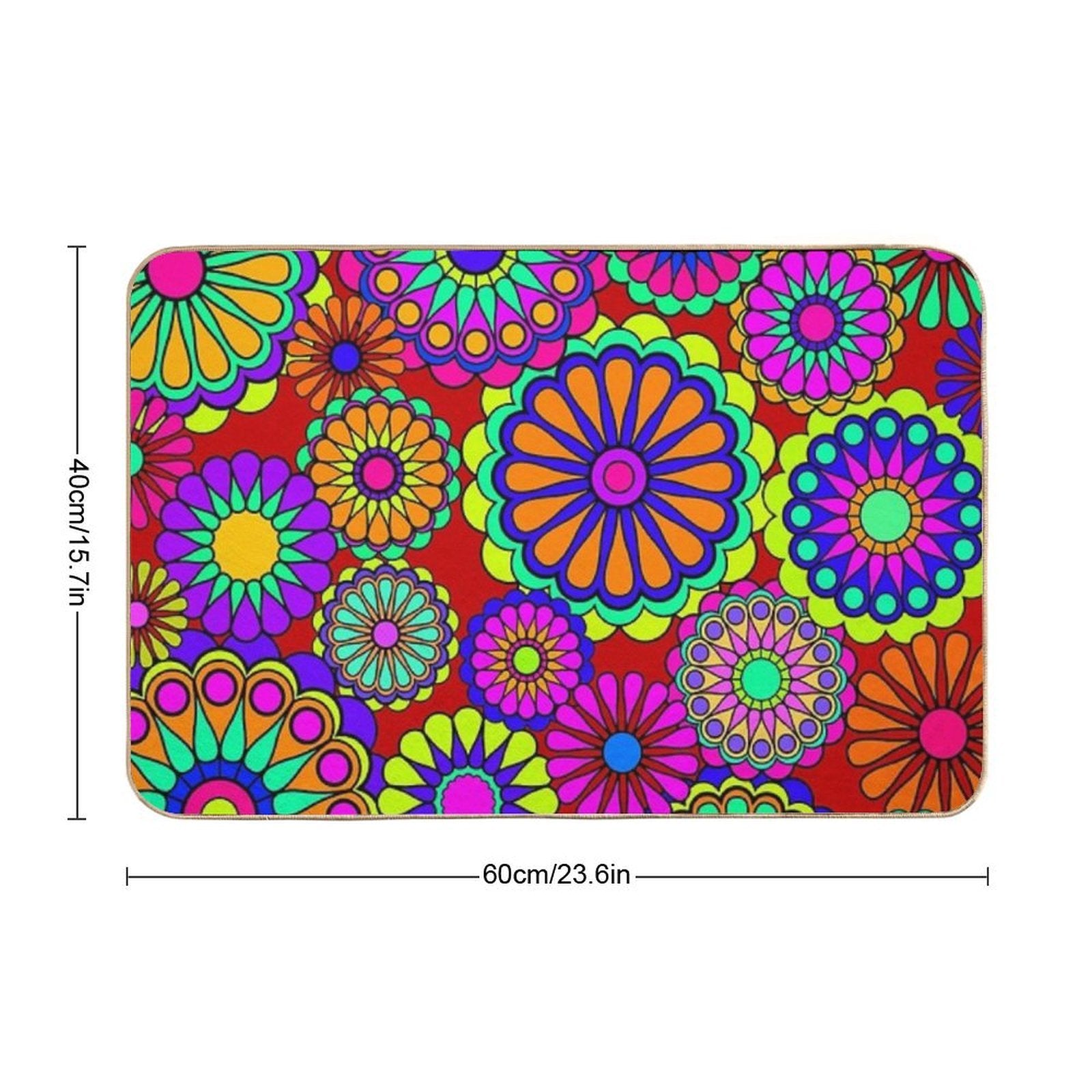Flower Power Retro Style Hippy Flowers  Repositionable Bath Mat