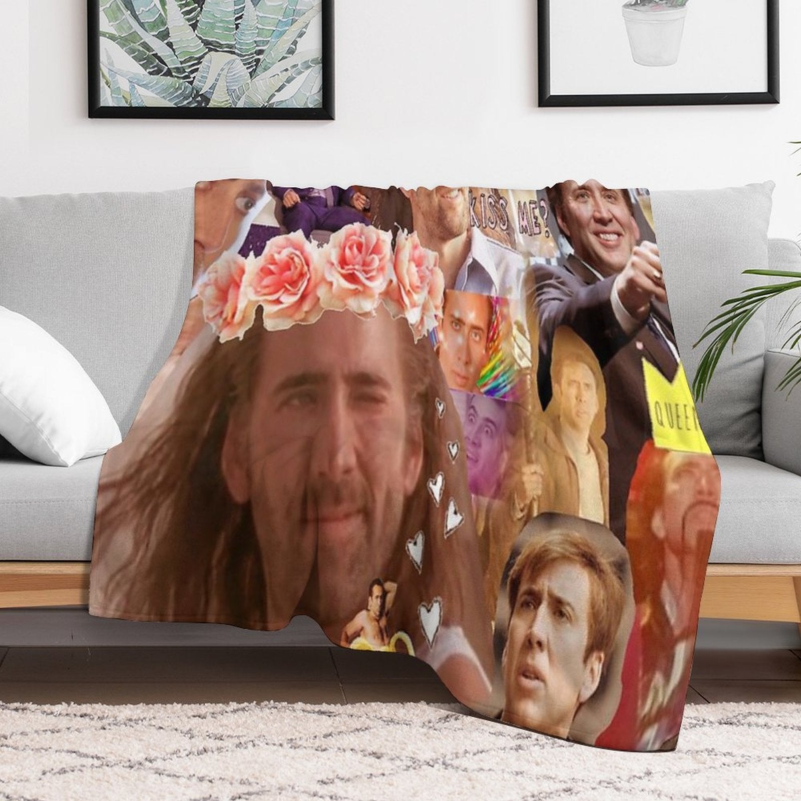 Nic Cage Collage Eco-conscious Throw Blanket