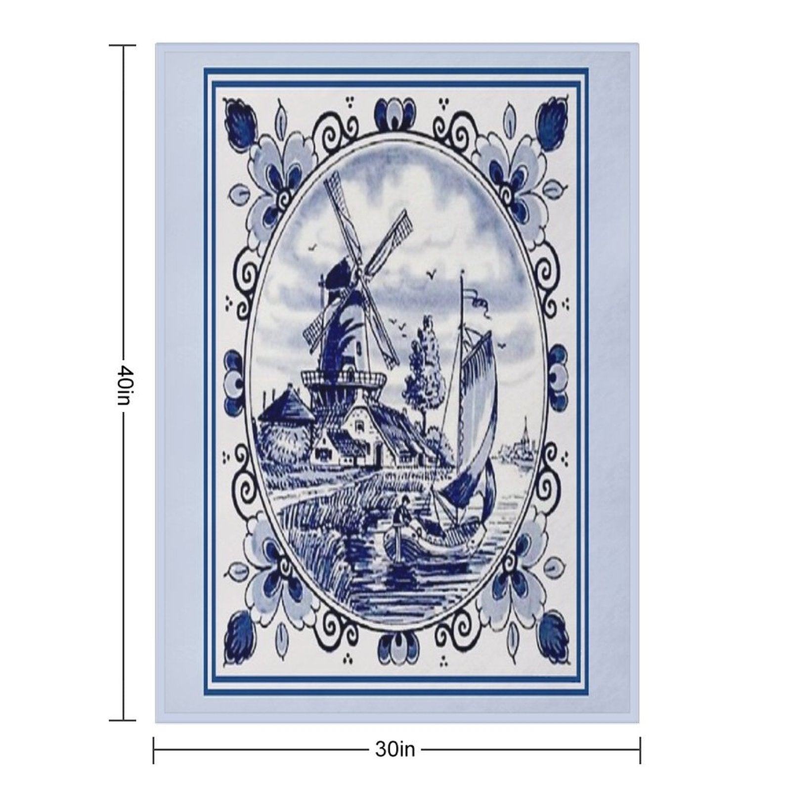DUTCH BLUE DELFT Vintage Windmill Print Compact Throw Blanket