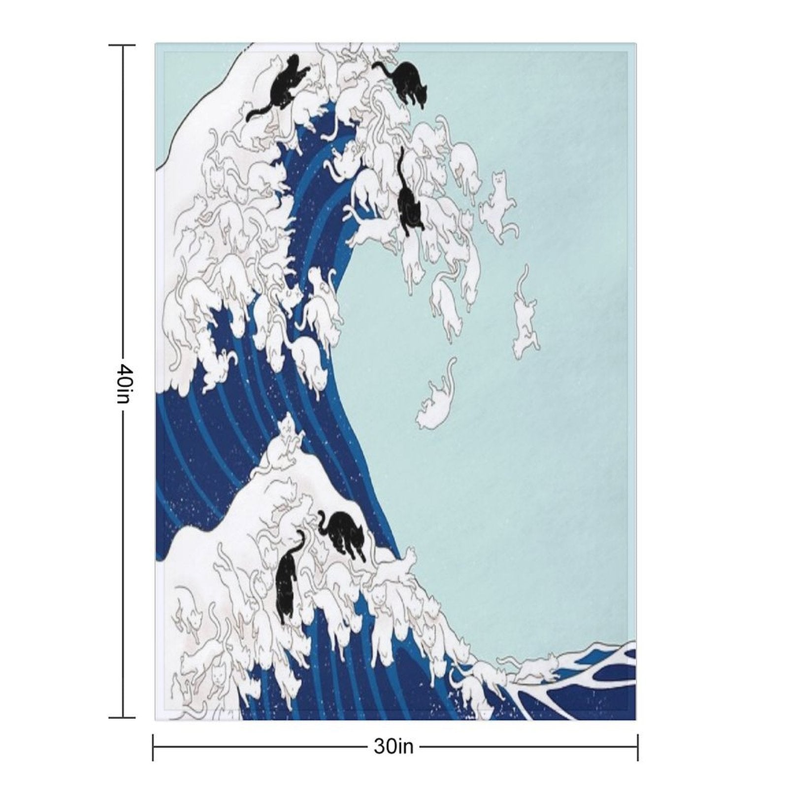Cats The Great Wave in Blue Art Print Eco-conscious Throw Blanket