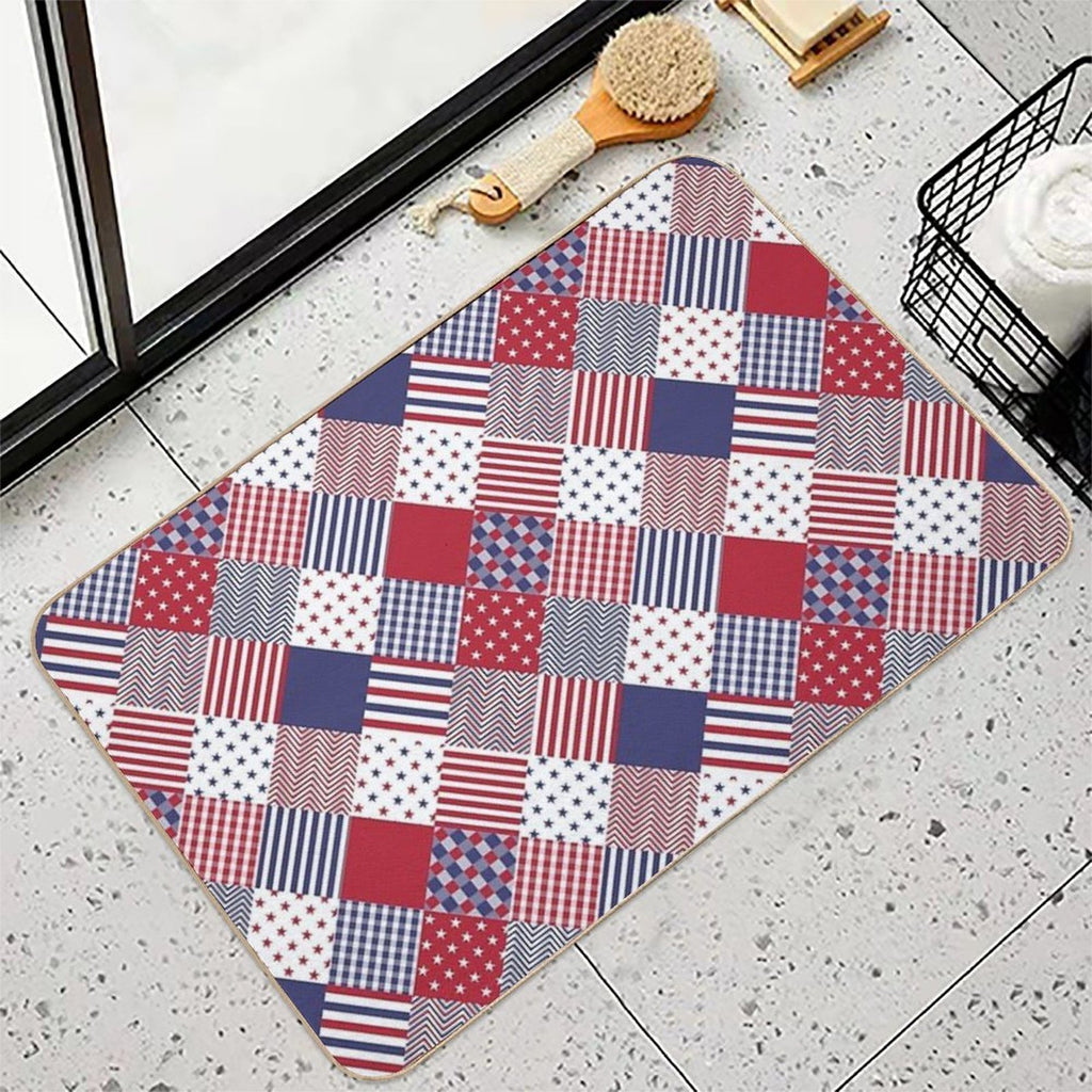 USA Americana Diagonal Red White & Blue Quilt  Versatile Bath Mat