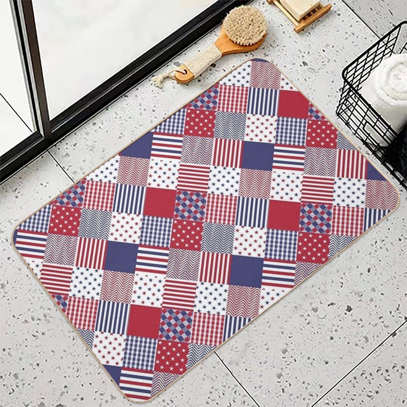 USA Americana Diagonal Red White & Blue Quilt  Versatile Bath Mat