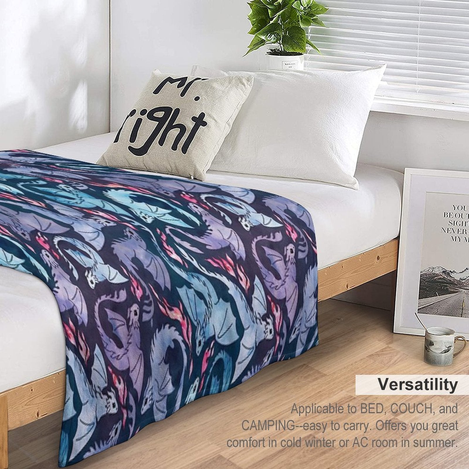Dragon Fire Dark Turquoise And Purple Easy Care Throw Blanket