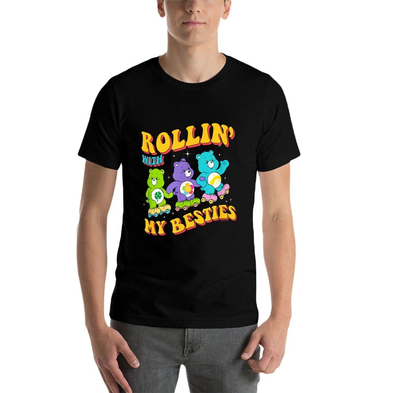 Care Bears Rollin With My Besties Vintage Skating Trio  Ribbed Collar T-Shirt