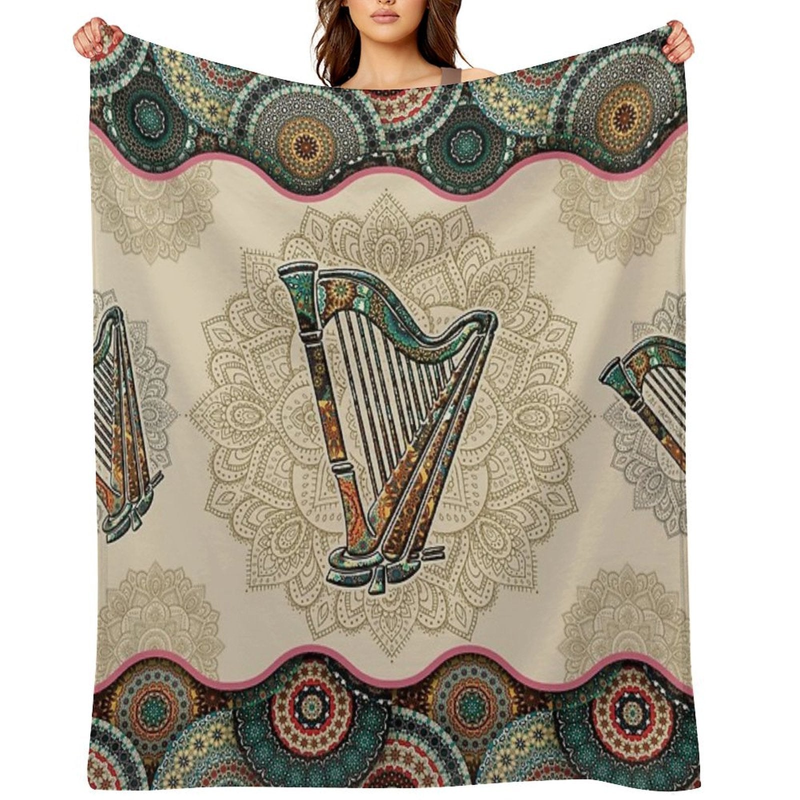 Harp Vintage Mandala Easy Care Throw Blanket