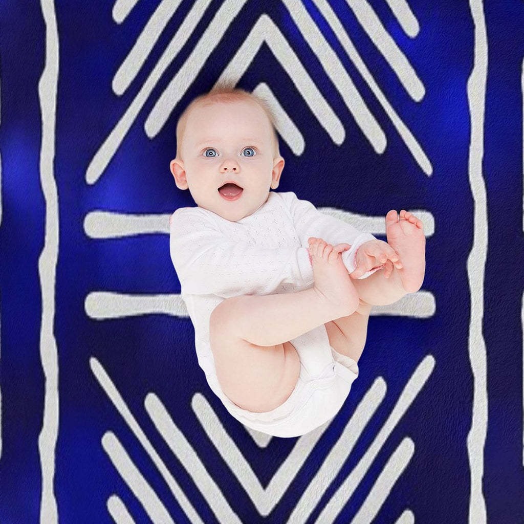 Blue African Mud Cloth Design Lightweight Throw Blanket