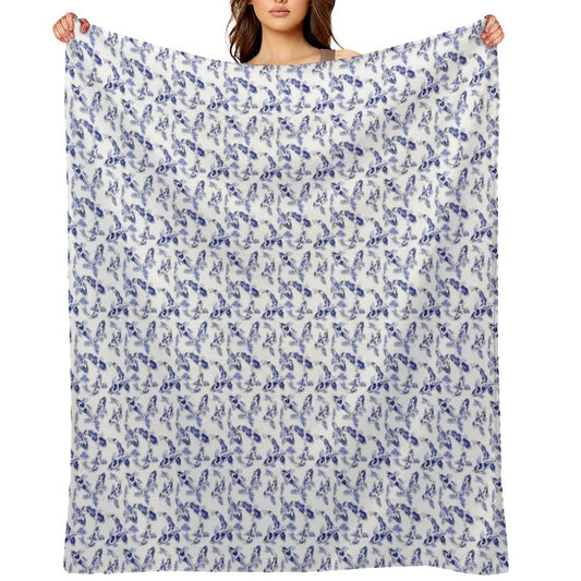 Blue And White Koi Fish Artwork – Zen Wall Decor for Home & Office Versatility Throw Blanket