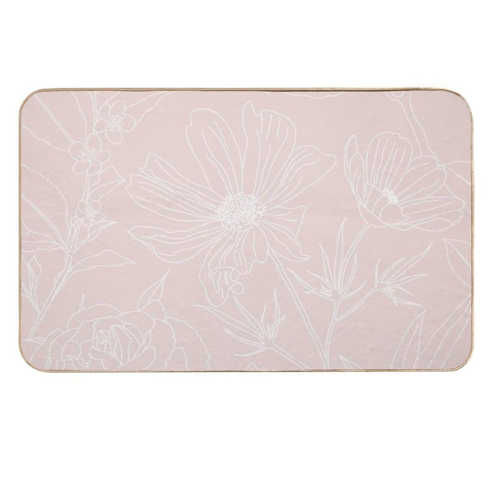 Trendy White Flowers Outlines Blush Pink Design  Dirt-Trapping Bath Mat