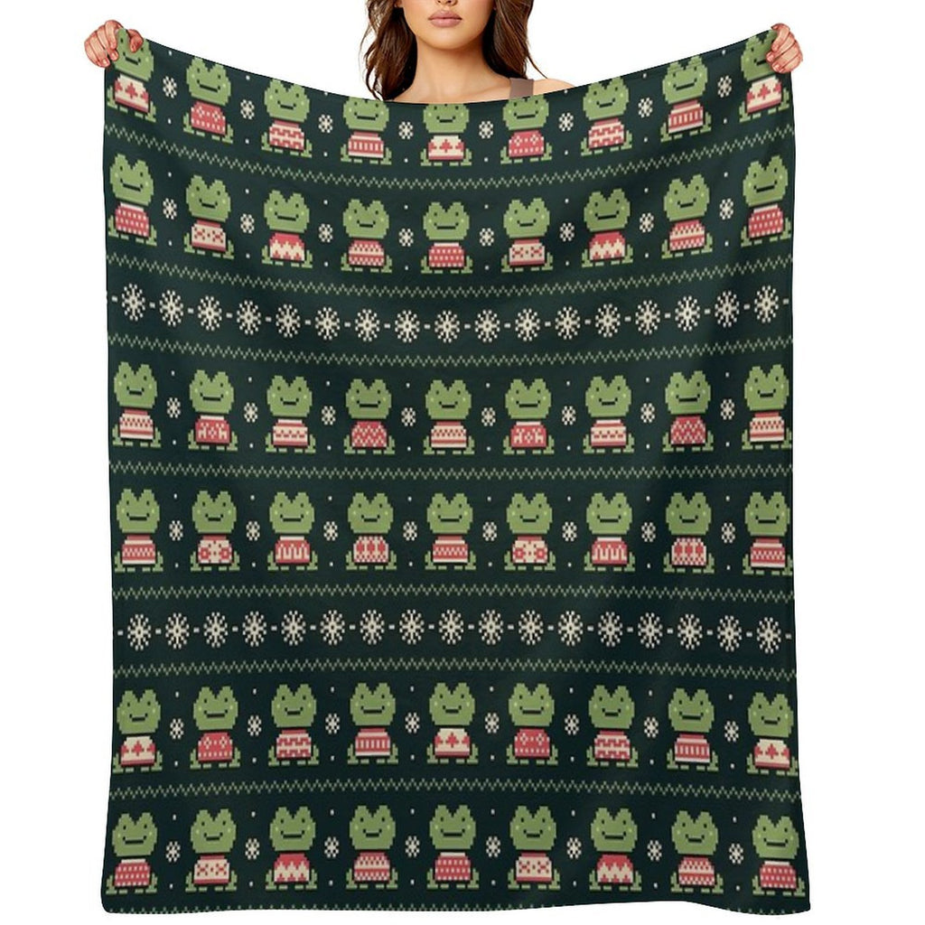 Frogs In Sweaters (Dark) Multi-functional Throw Blanket