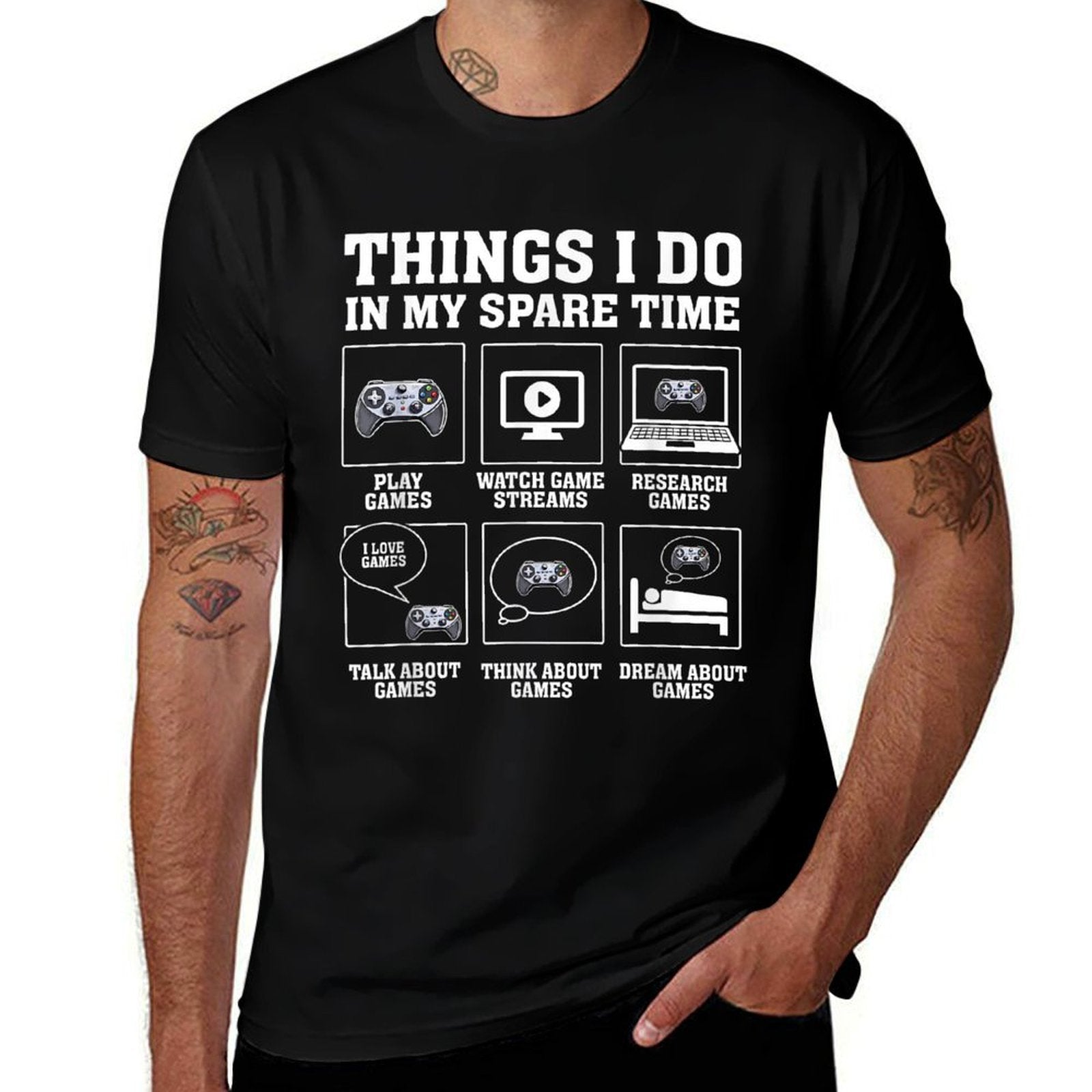 Funny Gamer Things I Do In My Spare Time Gaming  Graphic-printed T-Shirt