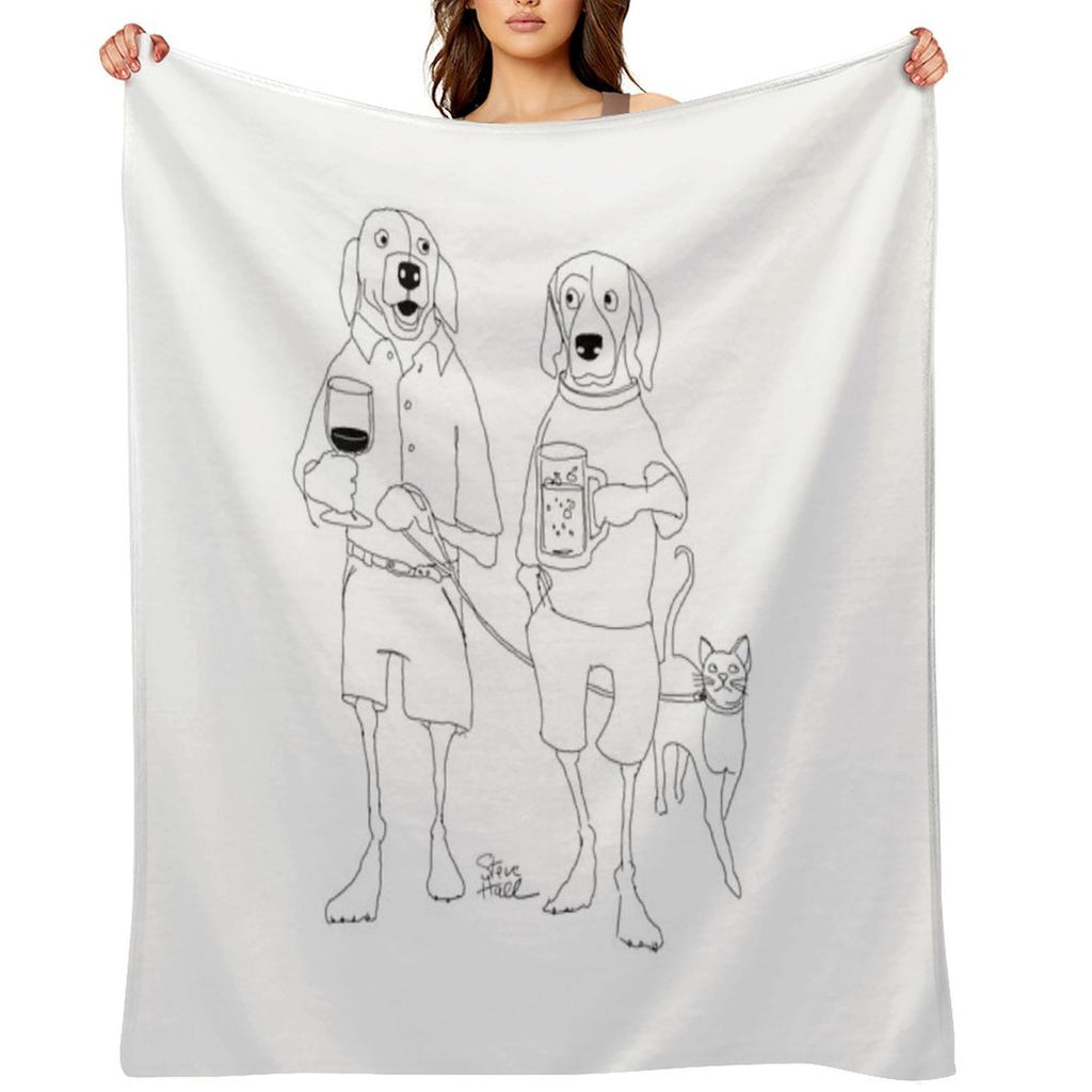 Dogs Casually Walking with Drinks And Leashed Cat Quick-dry Throw Blanket