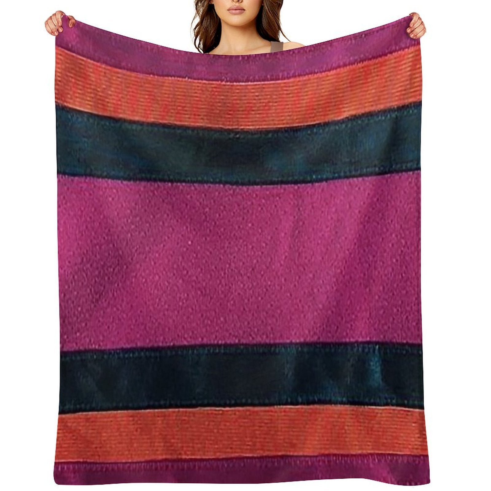 Hockey Jersey Stripes, Magenta  Blue Orange Stripes Premium Throw Blanket