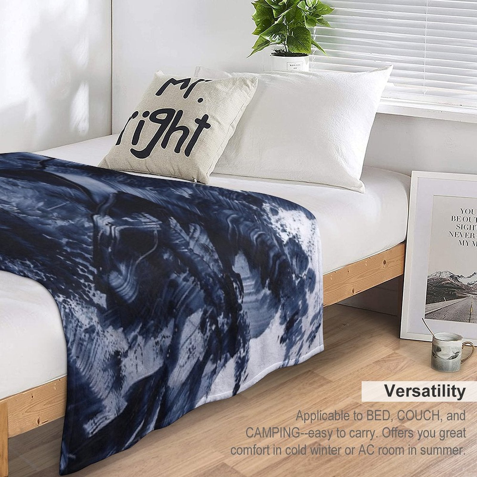 Dark Navy Gray Acrylic Abstract Painting Compact Throw Blanket
