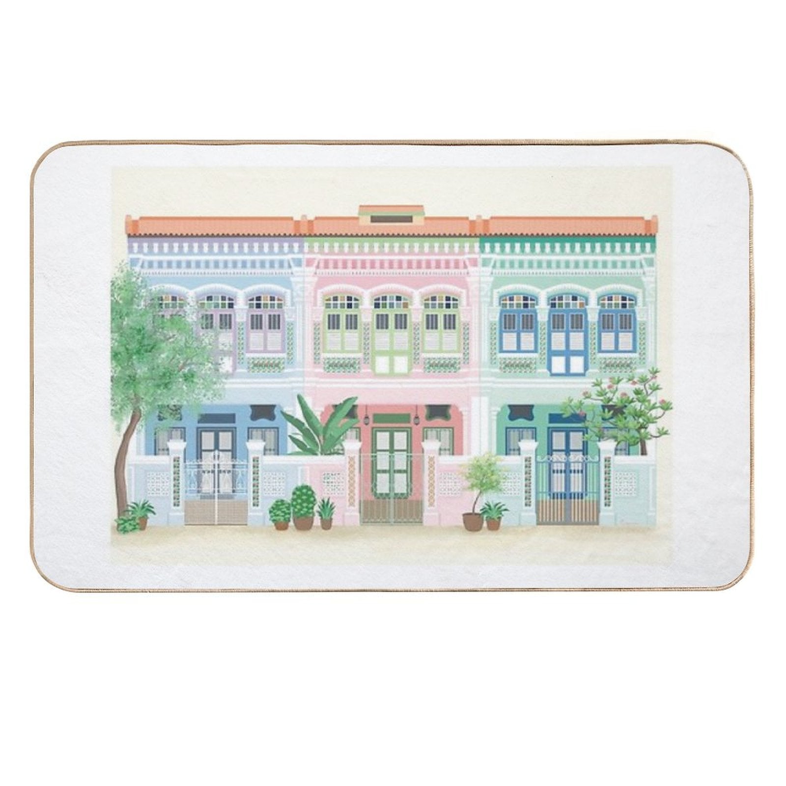 Peranakan Shophouses in Singapore  Multi-Purpose Bath Mat