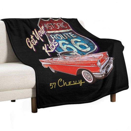 1957 Chevy Bel Air Vintage Retro Classic Car Street Hot Rod Antique Route 66 Design Velvety-soft Throw Blanket