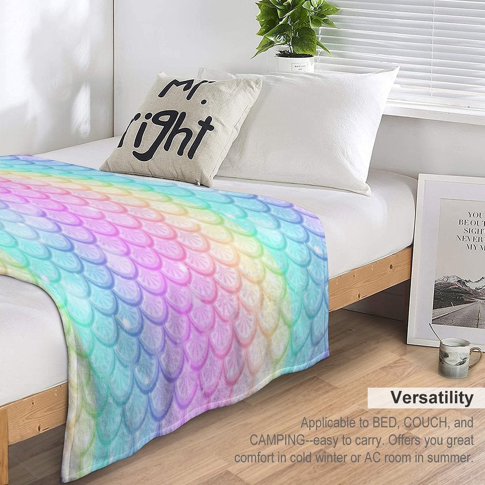 Rainbow Mermaid Scale Costume Sustainable Throw Blanket