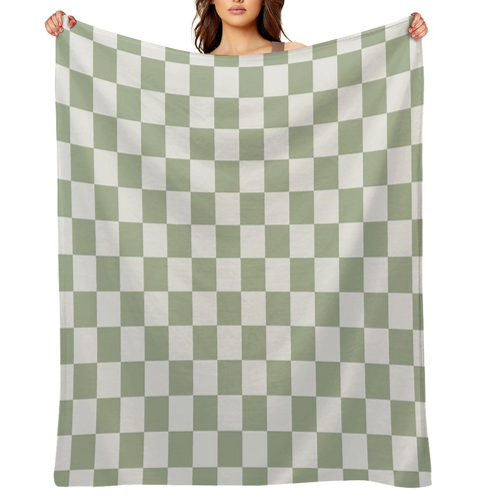 Checkerboard Mini Check Pattern in Sage Green And Off White Shrink-resistant Throw Blanket