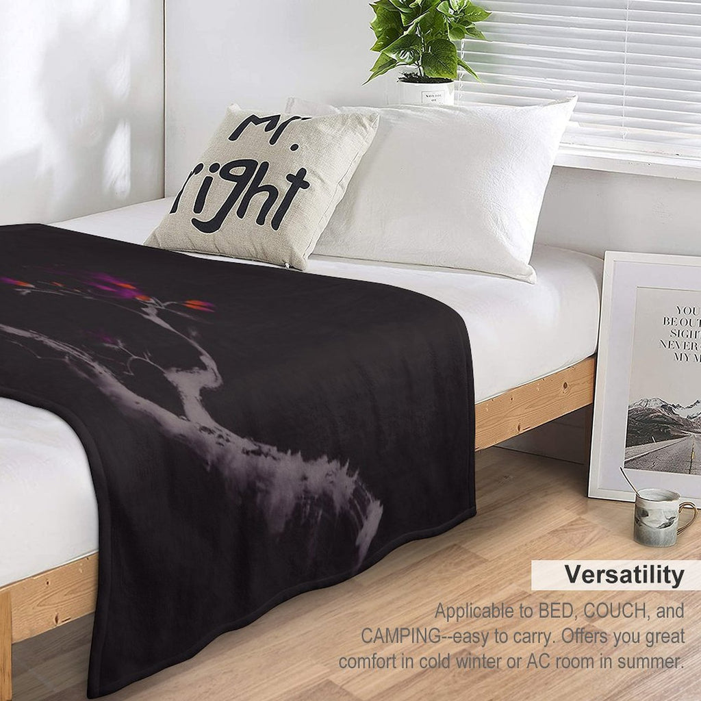 Enchanting Oriental Artwork of A Budding Sakura Branch with Deep Violet Flowers Art Print Travel-friendly Throw Blanket