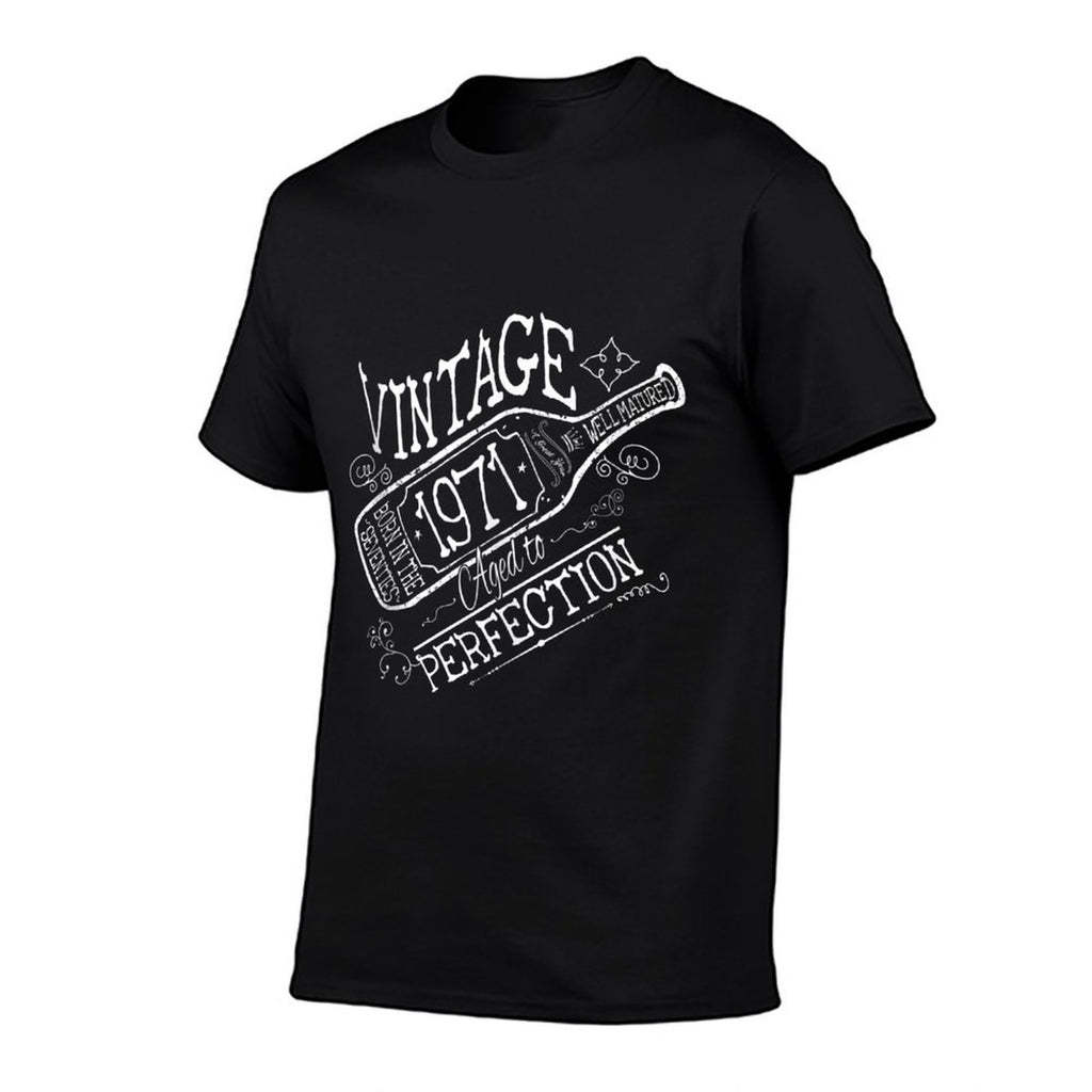 Cute Wine 50th Birthday Gift For Her 1971 Aged To Perfection  Fade-proof Color T-Shirt