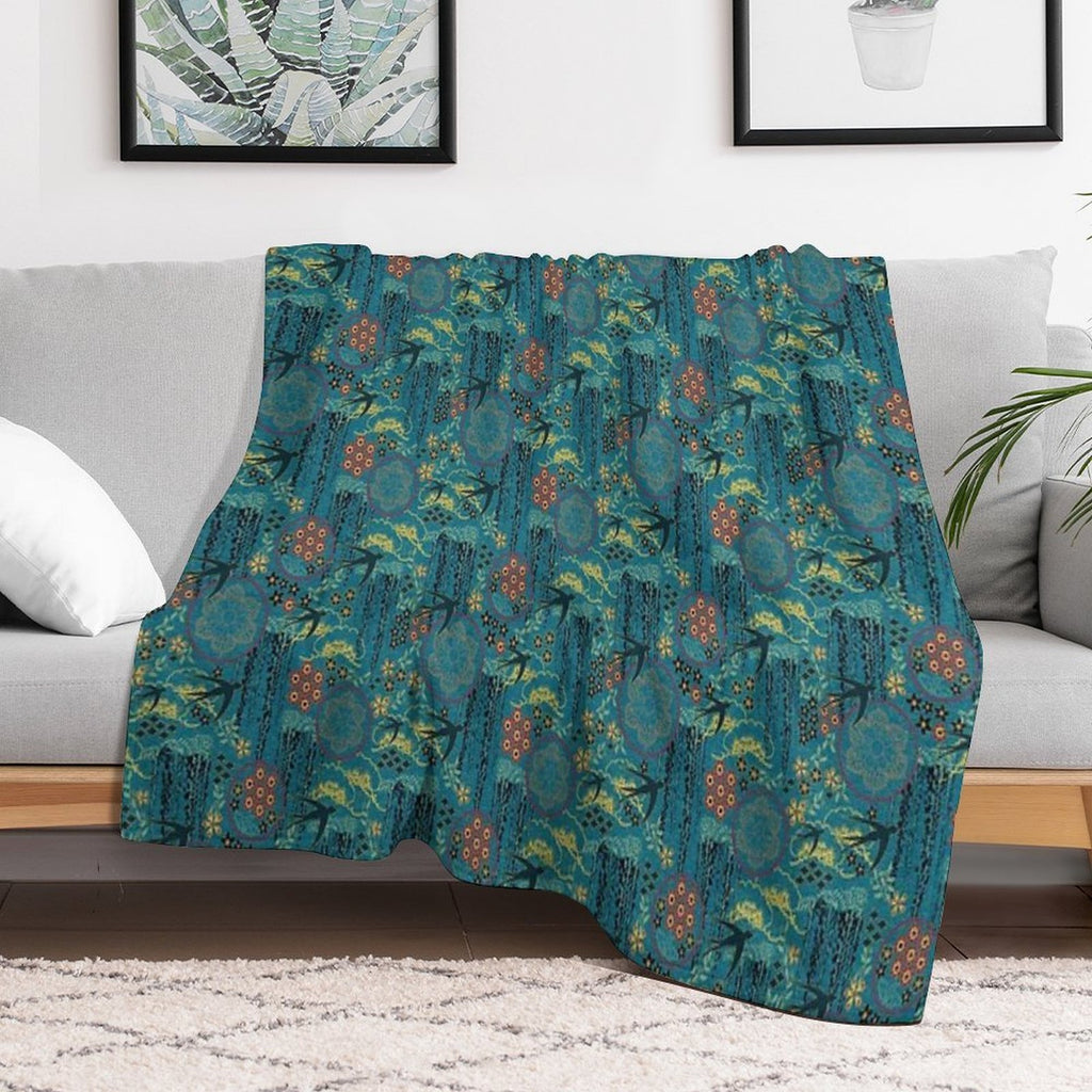 Japanese Garden in Teal Gold Red And Black Gift-ready Throw Blanket