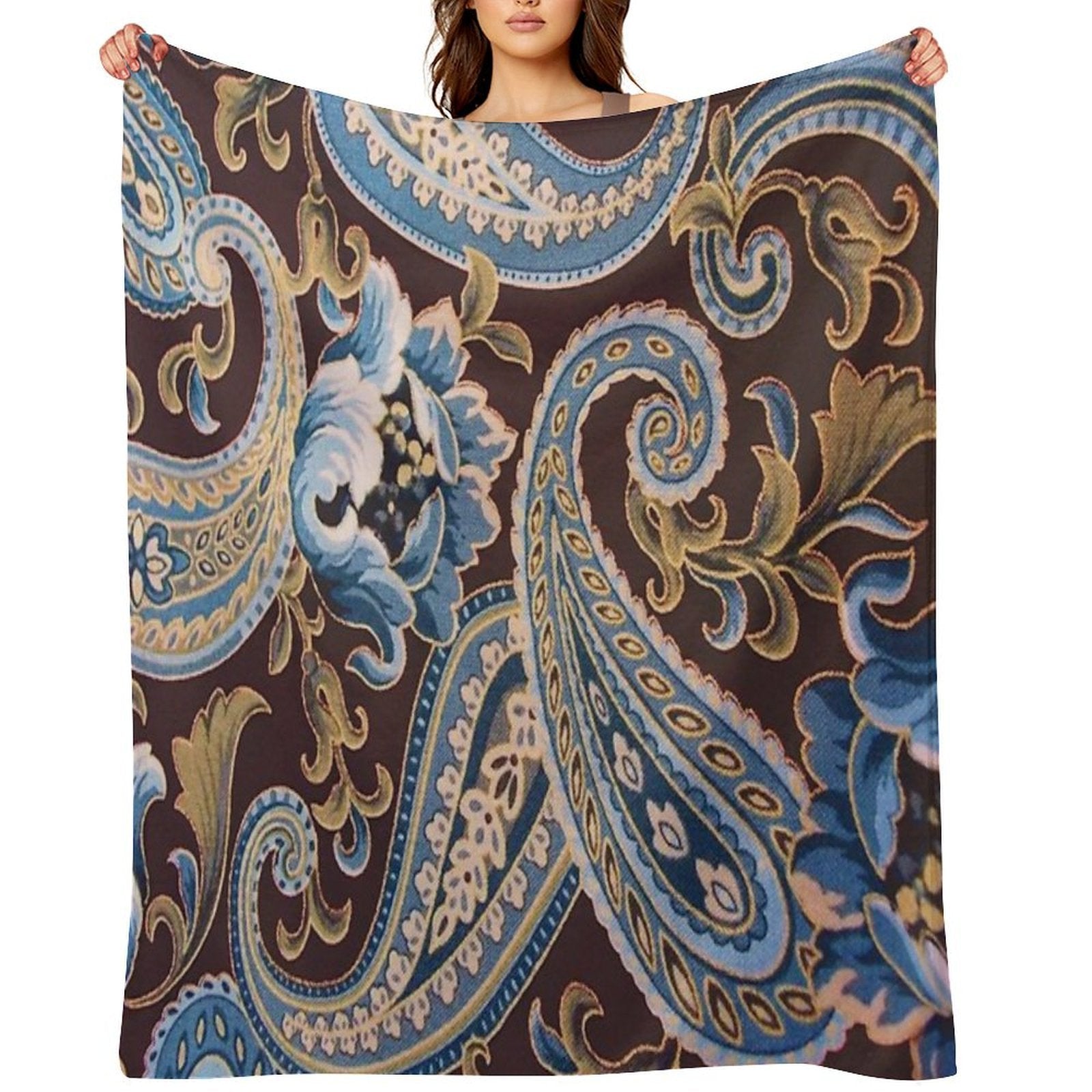 Blue Brown Vintage Paisley Shrink-resistant Throw Blanket