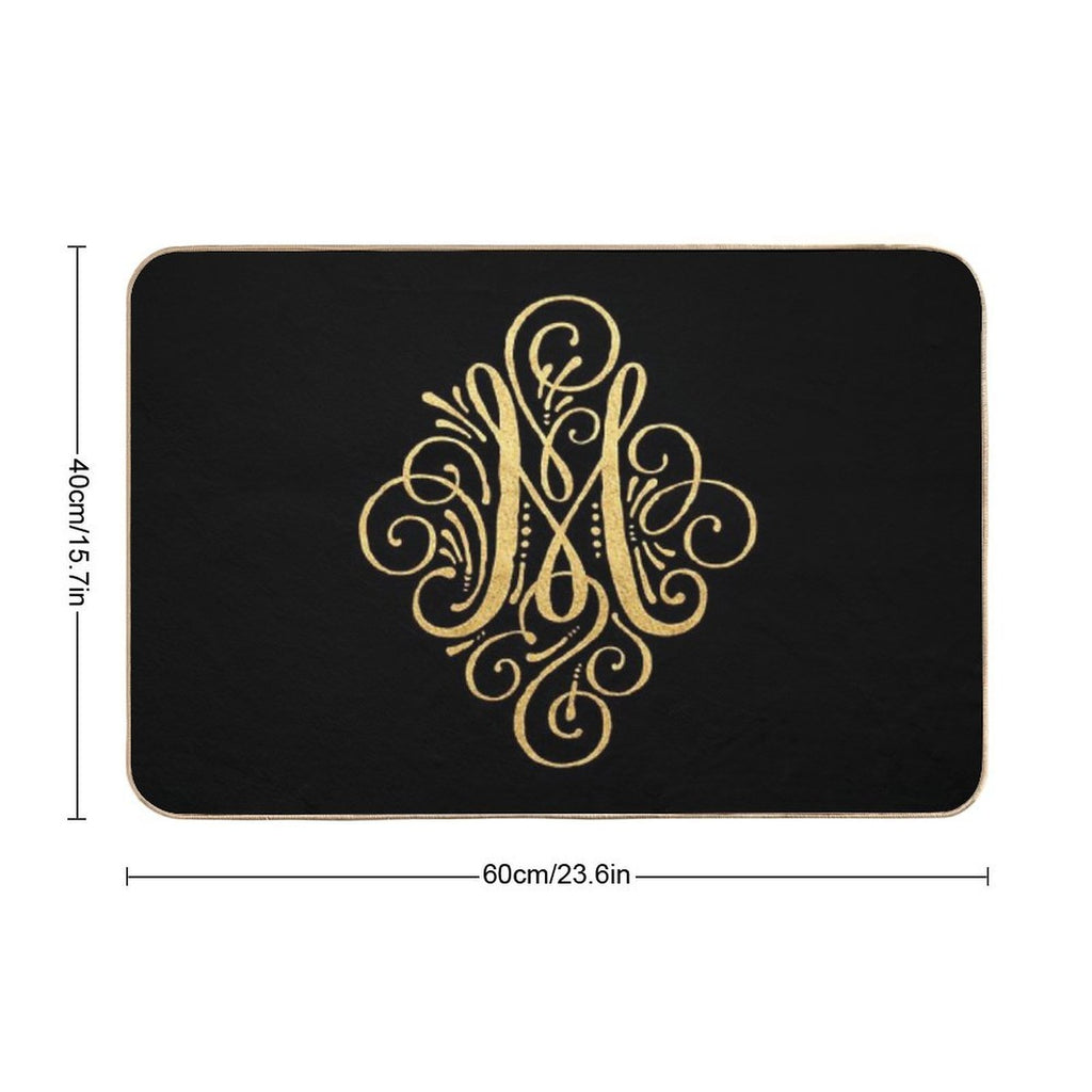 Golden Monogram Letter M  Repositionable Bath Mat