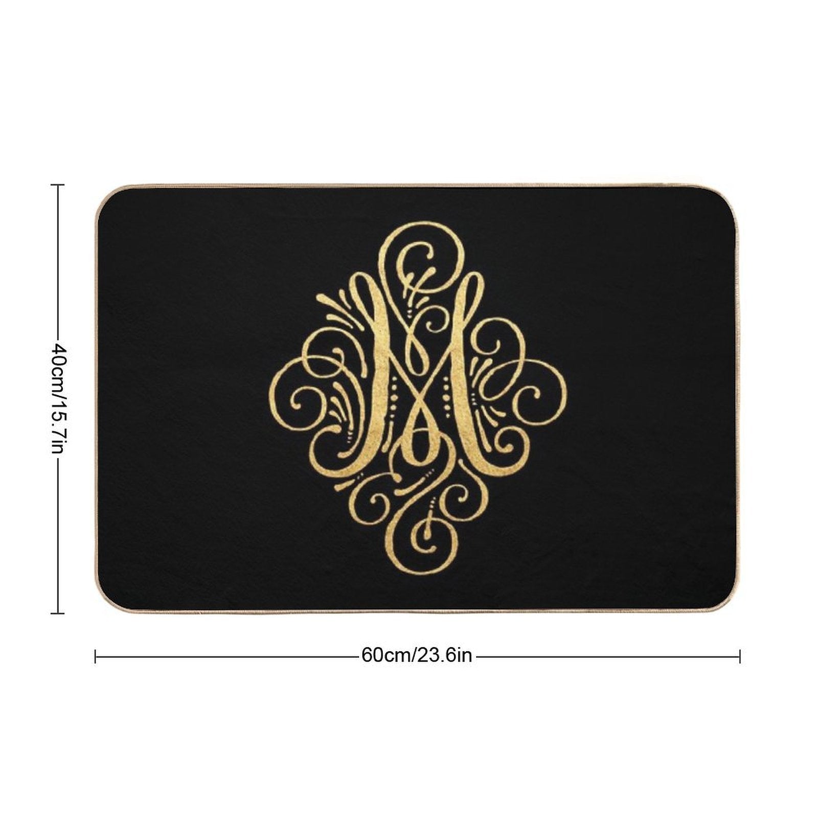 Golden Monogram Letter M  Repositionable Bath Mat