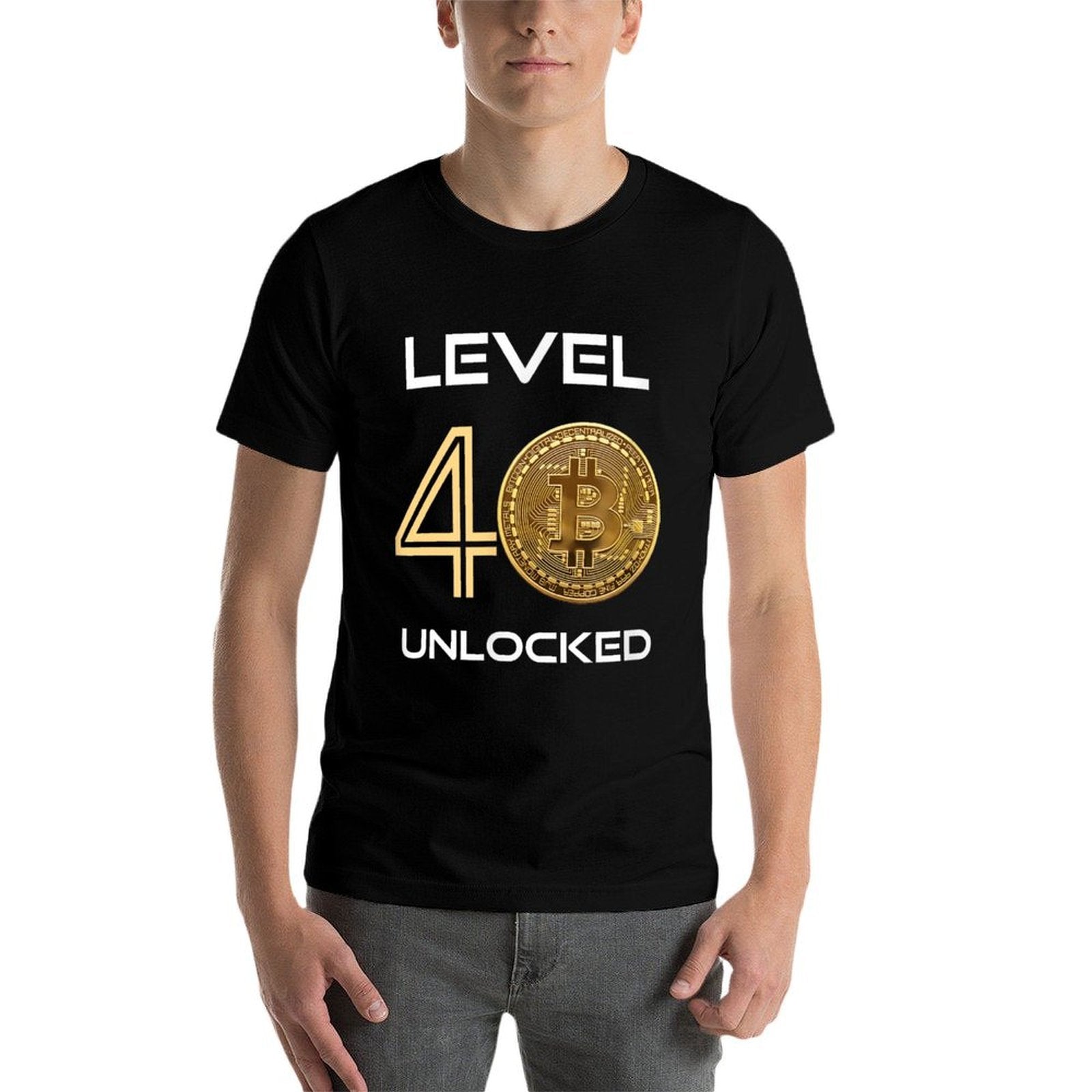 Level 40 Unlocked, 40th Birthday, Bitcoin BTC, Funny Gift  Heathered Texture T-Shirt