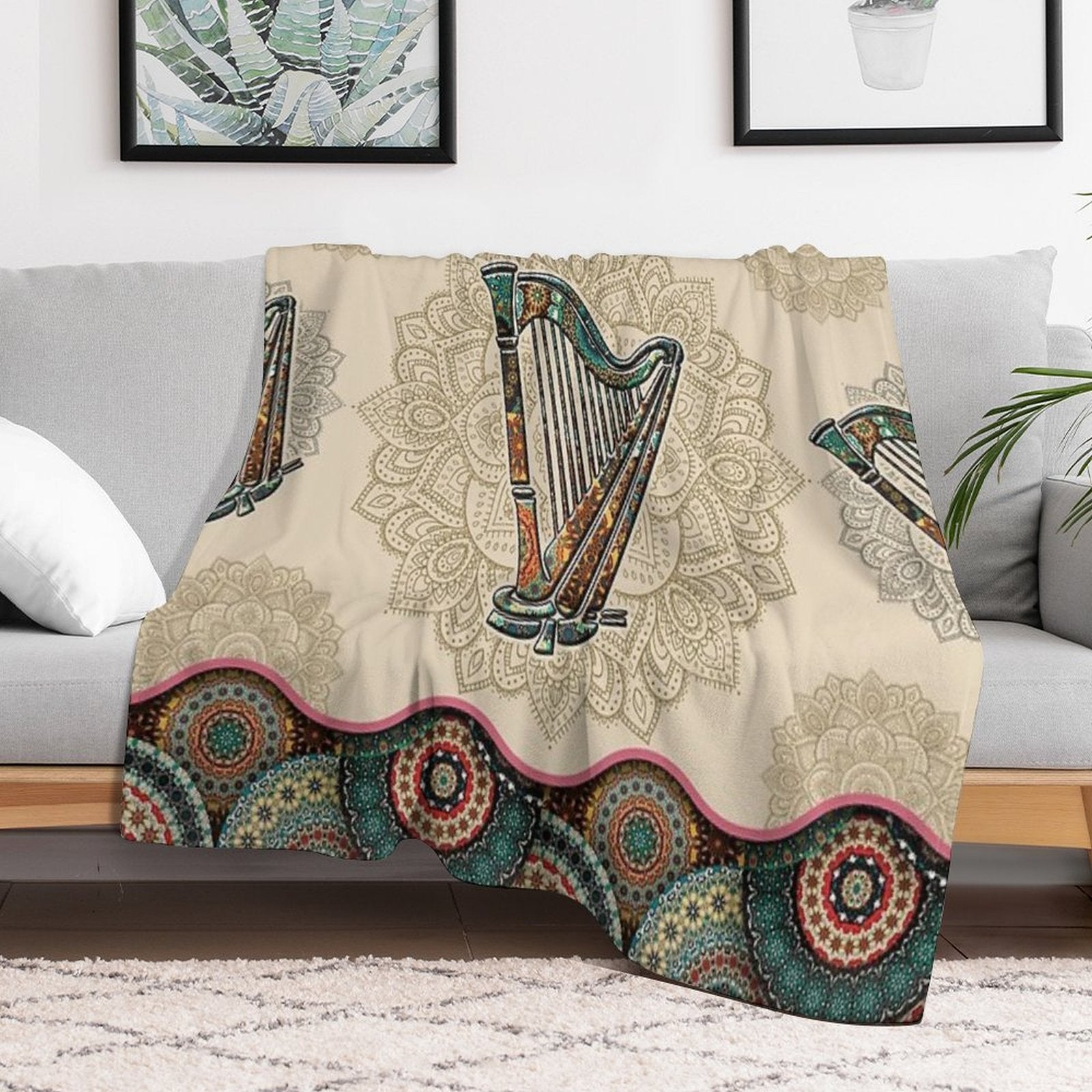 Harp Vintage Mandala Easy Care Throw Blanket