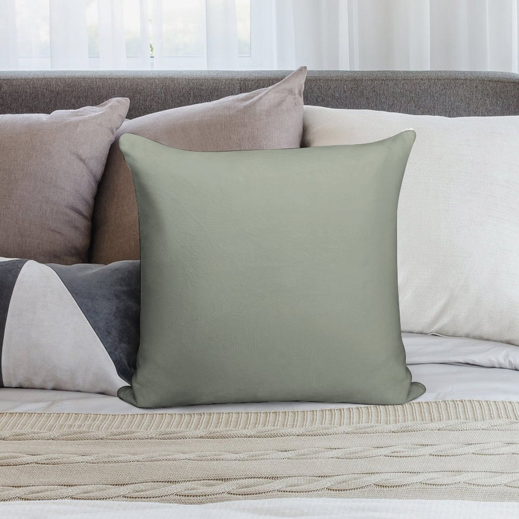 Desert Sage Grey Green Solid Color Soft Reinforced Edging Throw Pillow