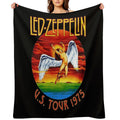 Led Vintage  US Tour 1975  Black Background Travel-friendly Throw Blanket