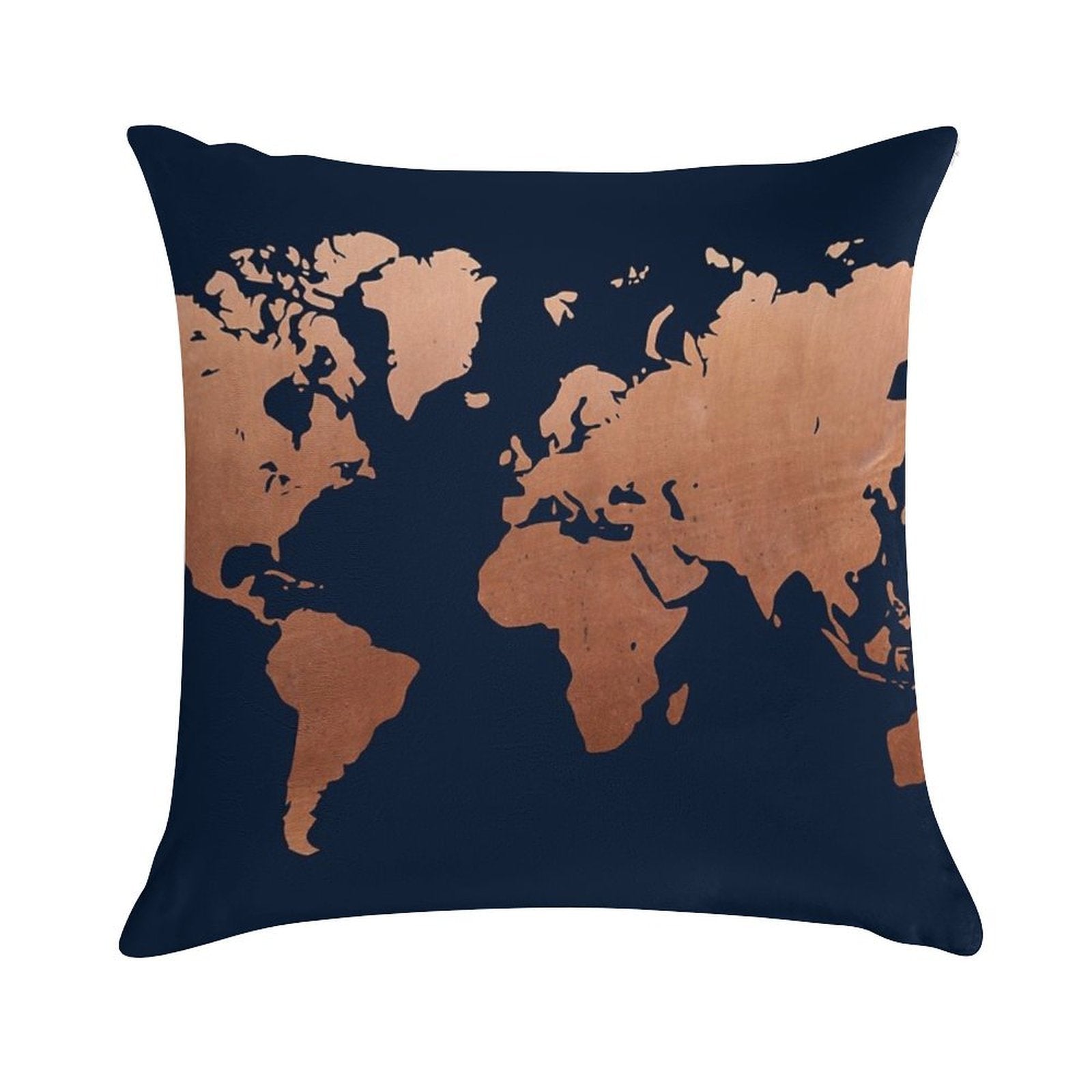 World Map - Navy Blue And Copper Soft Luxury Feel Throw Pillow